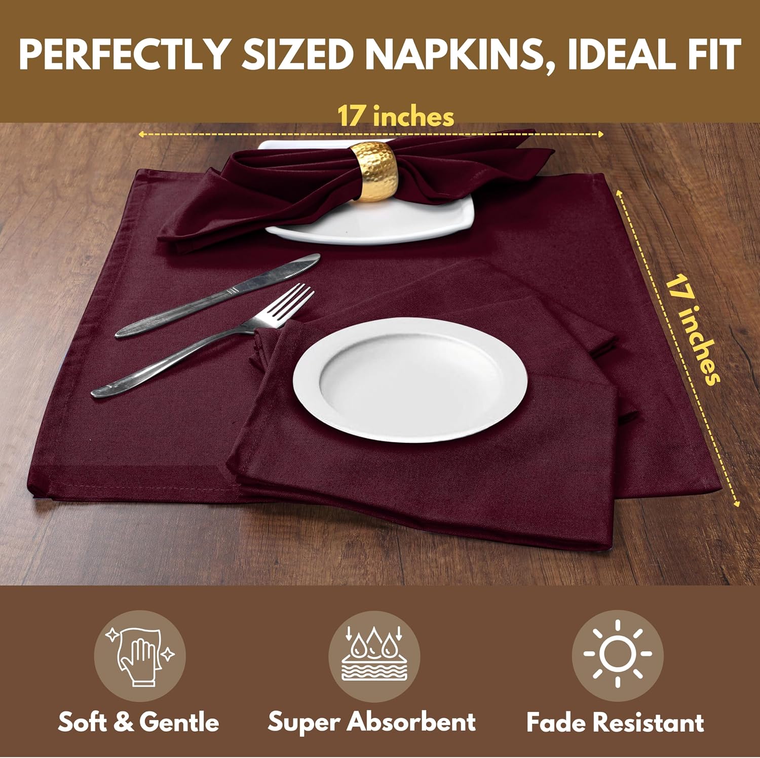 Native Fab Cloth Napkins, Set of 12, 17" x 17", 100% Cotton, Washable & Reusable Fabric Linen, Table Decor for Dinner