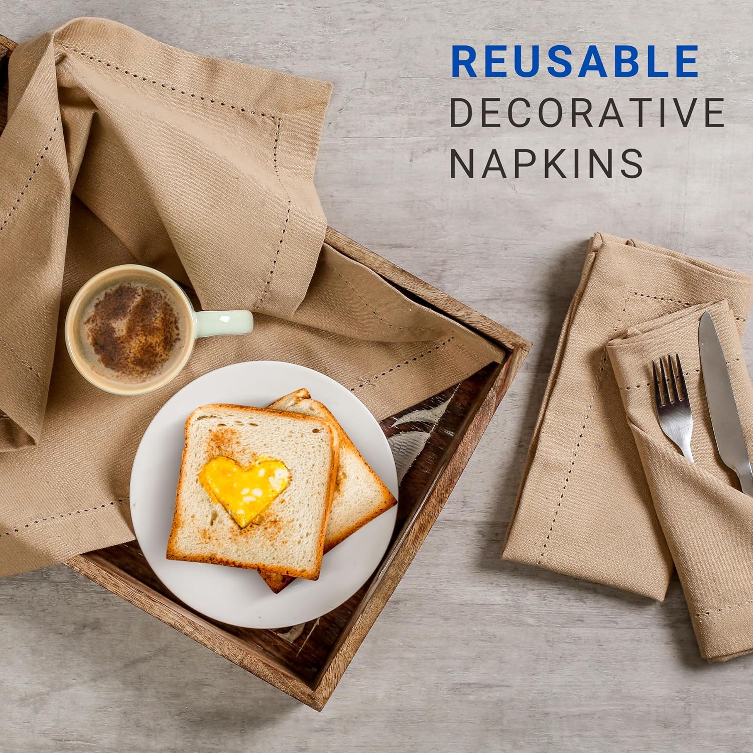 TWINY threads 12Pcs 100% Cotton Cloth Napkins, 18"x18", Reusable, Beige | Hemstitch Dinner Napkins, Absorbent