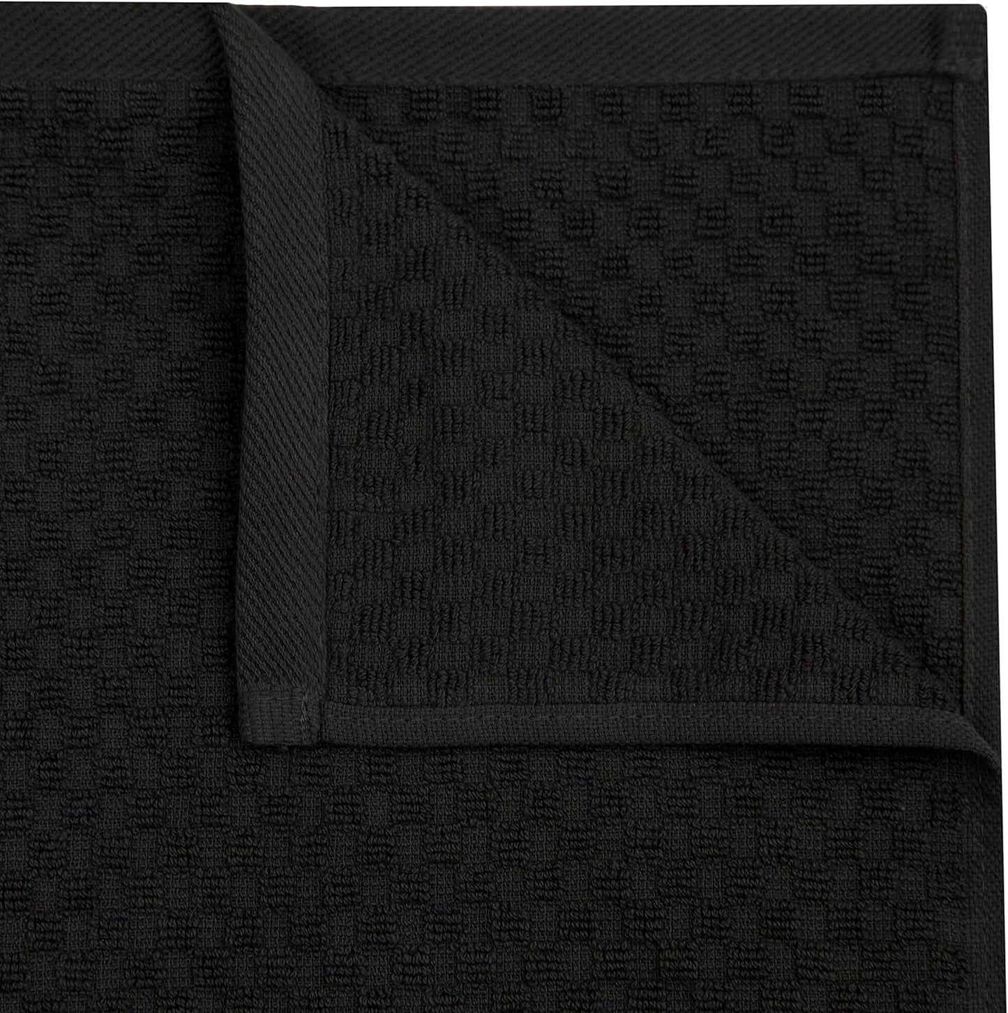 COTTON CRAFT Amazing Kitchen Towels - 8 Pack 100% Cotton Waffle Terry Towel | Black - 16x28 inch Euro Café Waffle Weave