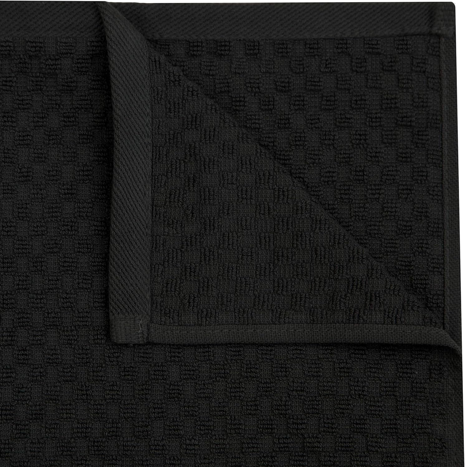 COTTON CRAFT Amazing Kitchen Towels - 8 Pack 100% Cotton Waffle Terry Towel | Black - 16x28 inch Euro Café Waffle Weave