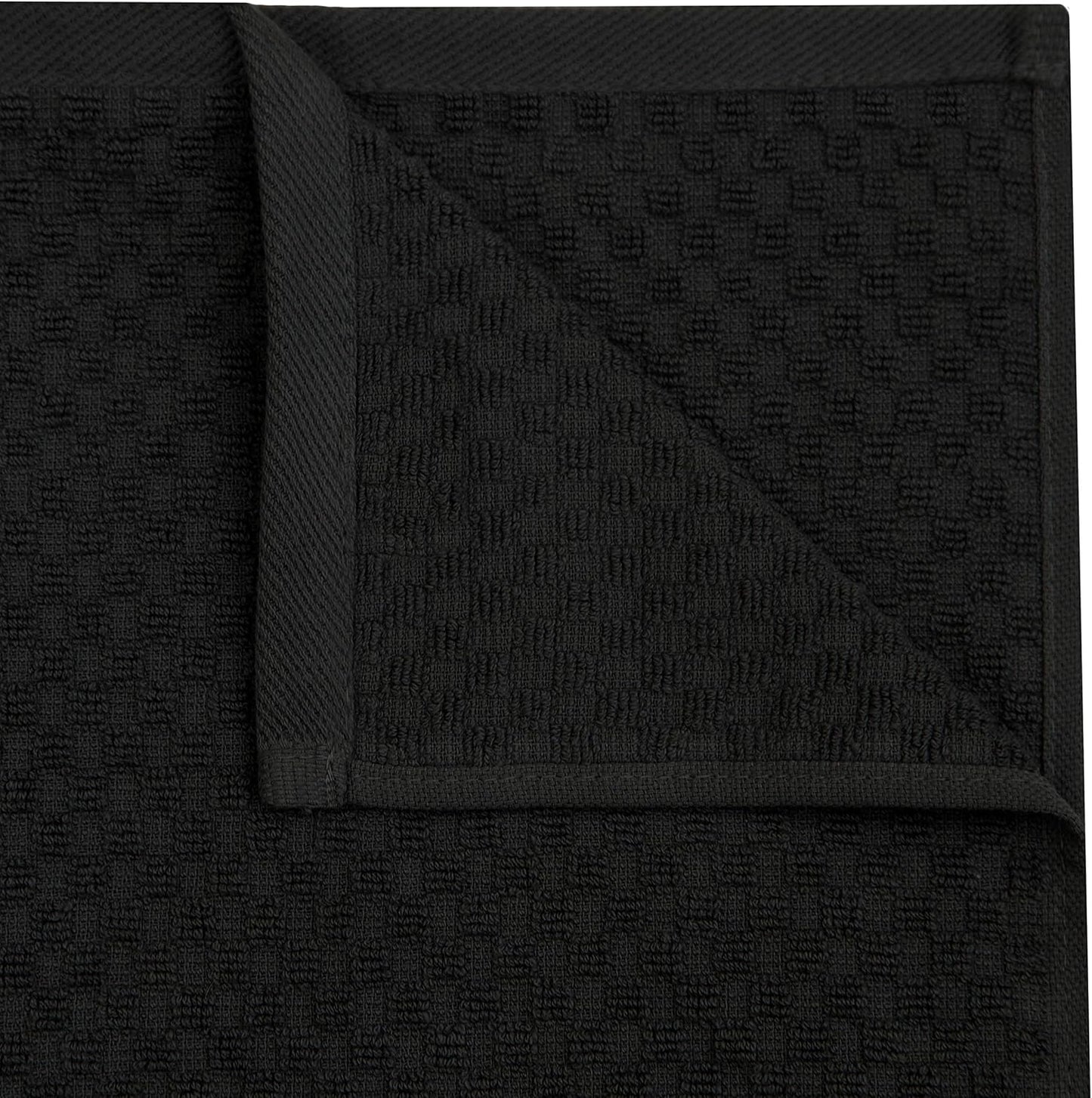 COTTON CRAFT Amazing Kitchen Towel - 12 Pack 100% Cotton Waffle Terry Towel | Black - 16x28 inch Euro Café Waffle Weave