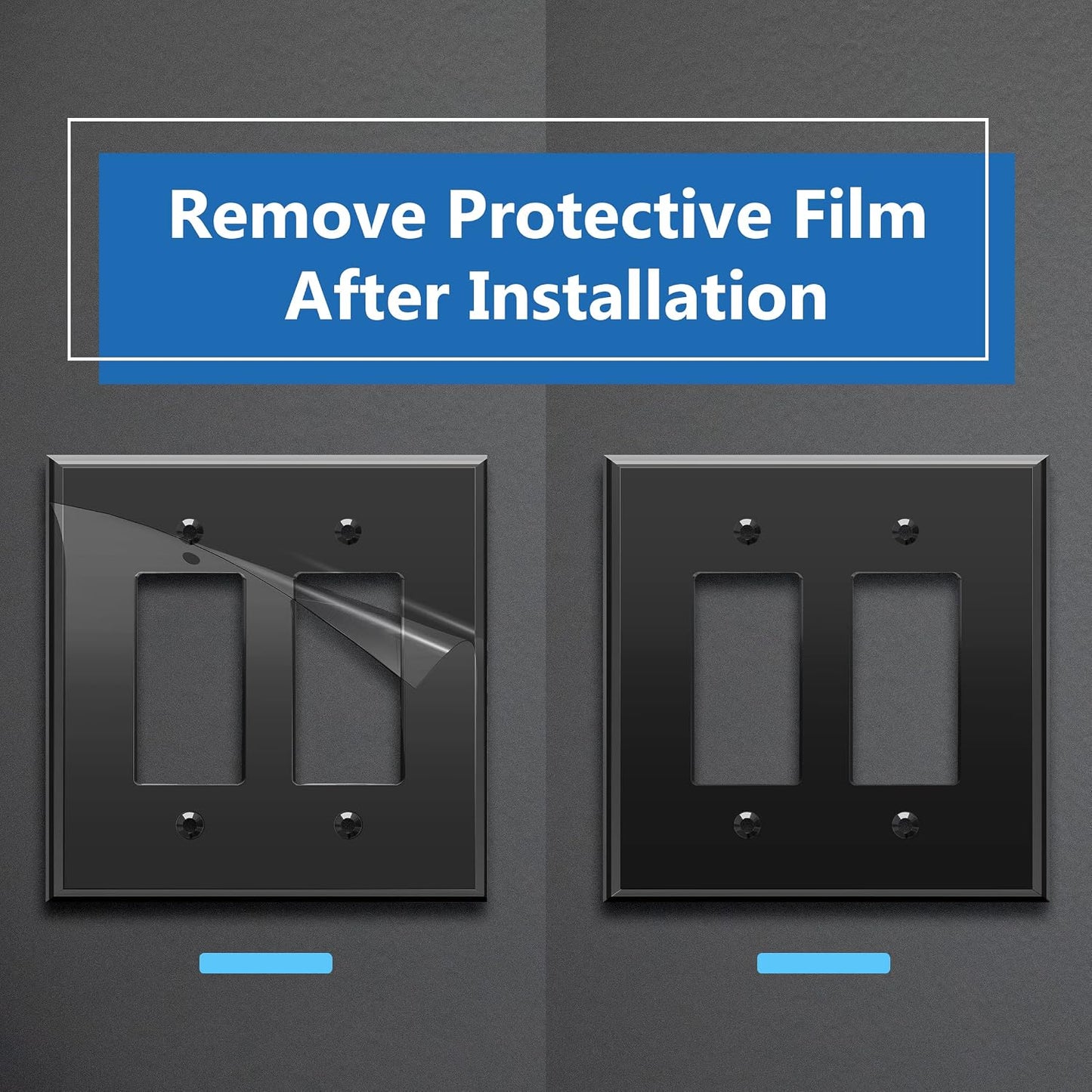 LIDER Double Decorator Wall Plate, Modern, Oversized 2-Gang, 5-Pack | Reflective, Mirror Glass Black, Impact Resistant