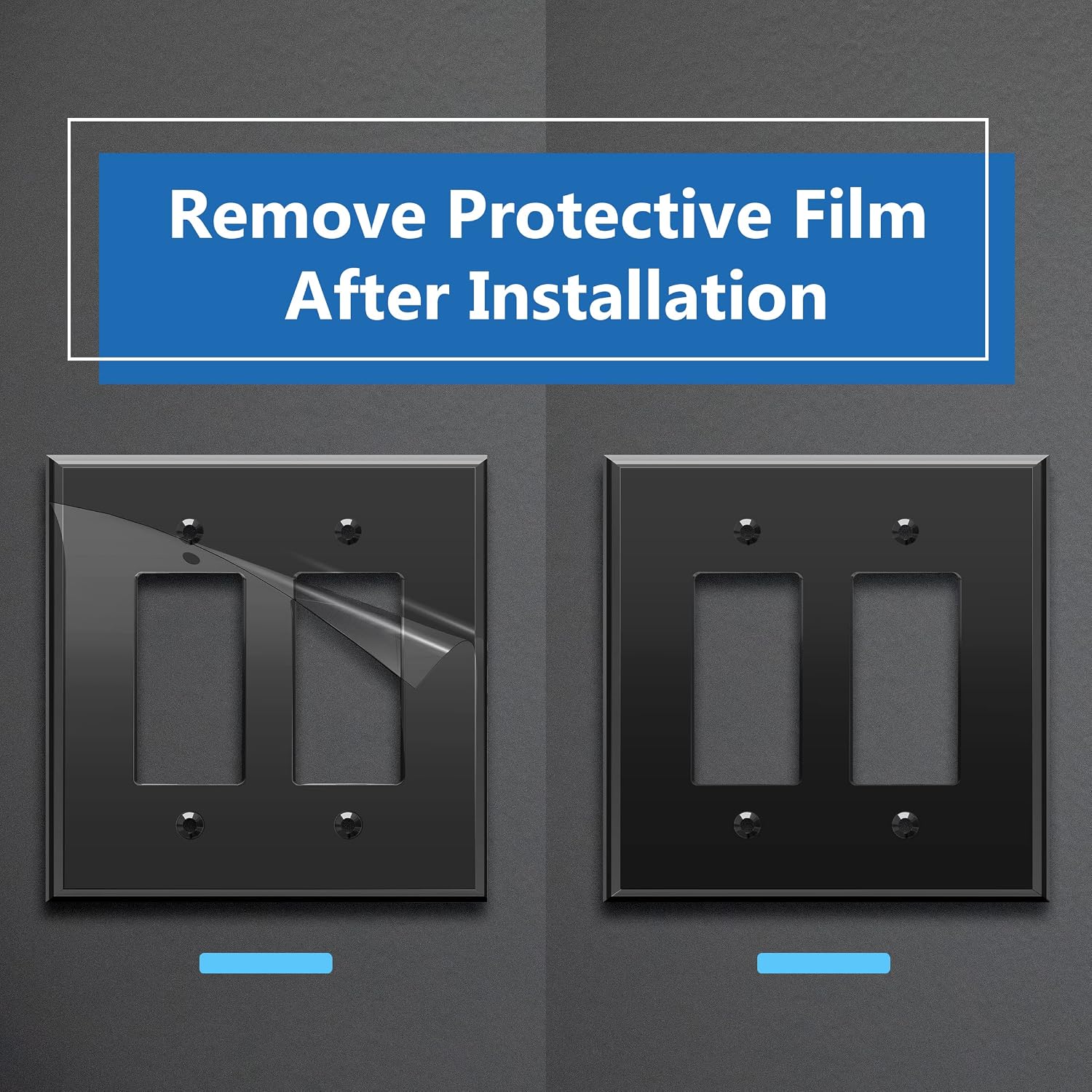 LIDER Double Decorator Wall Plate, Modern, Oversized 2-Gang, 5-Pack | Reflective, Mirror Glass Black, Impact Resistant