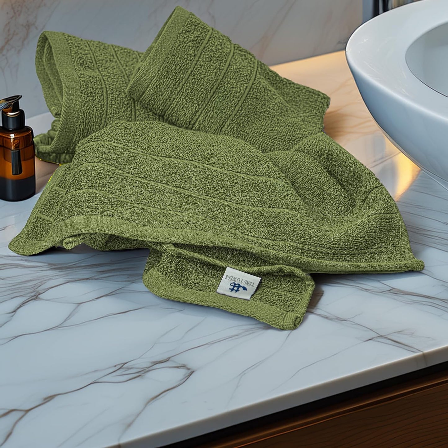 6 Piece Hand Towels Set 16 x 28 Inches, Green | 100% Cotton, Lighter Weight, Quick to Dry, 16 x 28 Inches, Super Soft &