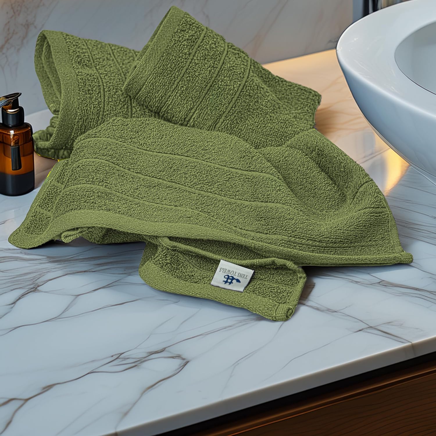 6 Piece Hand Towels Set 16 x 28 Inches, Green | 100% Cotton, Lighter Weight, Quick to Dry, 16 x 28 Inches, Super Soft &