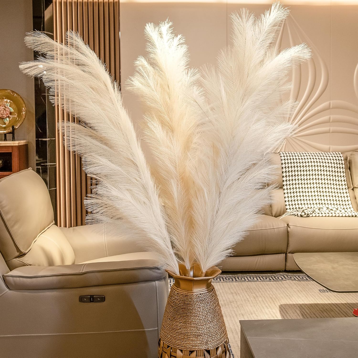 Tall Faux Fluffy Artificial Dried Pompous Grass for Floor Vase Filer / Pampas Grass / Set of 3