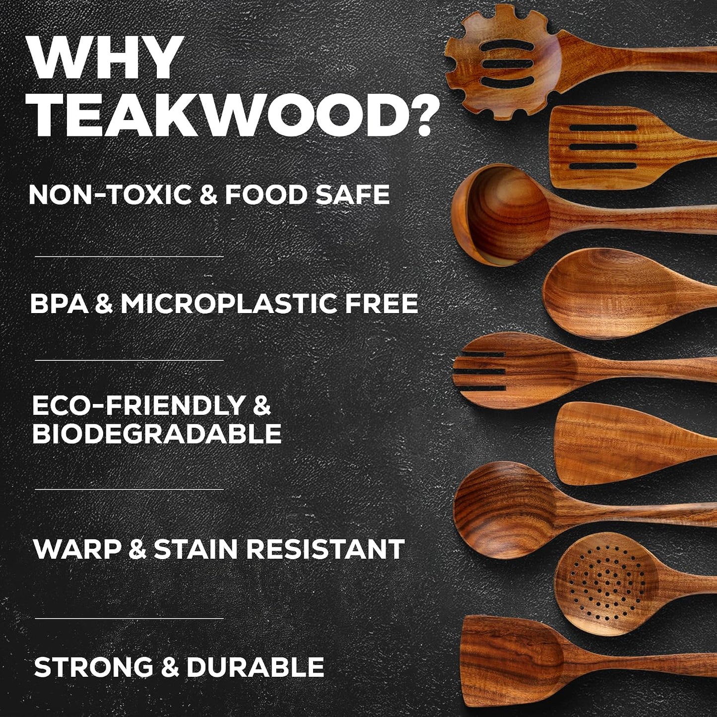 Zulay Kitchen 9-Piece Teak Wood Cooking Utensil Set – Non-Toxic & Non-Stick Safe Wooden Spoons & Kitchen Tools with