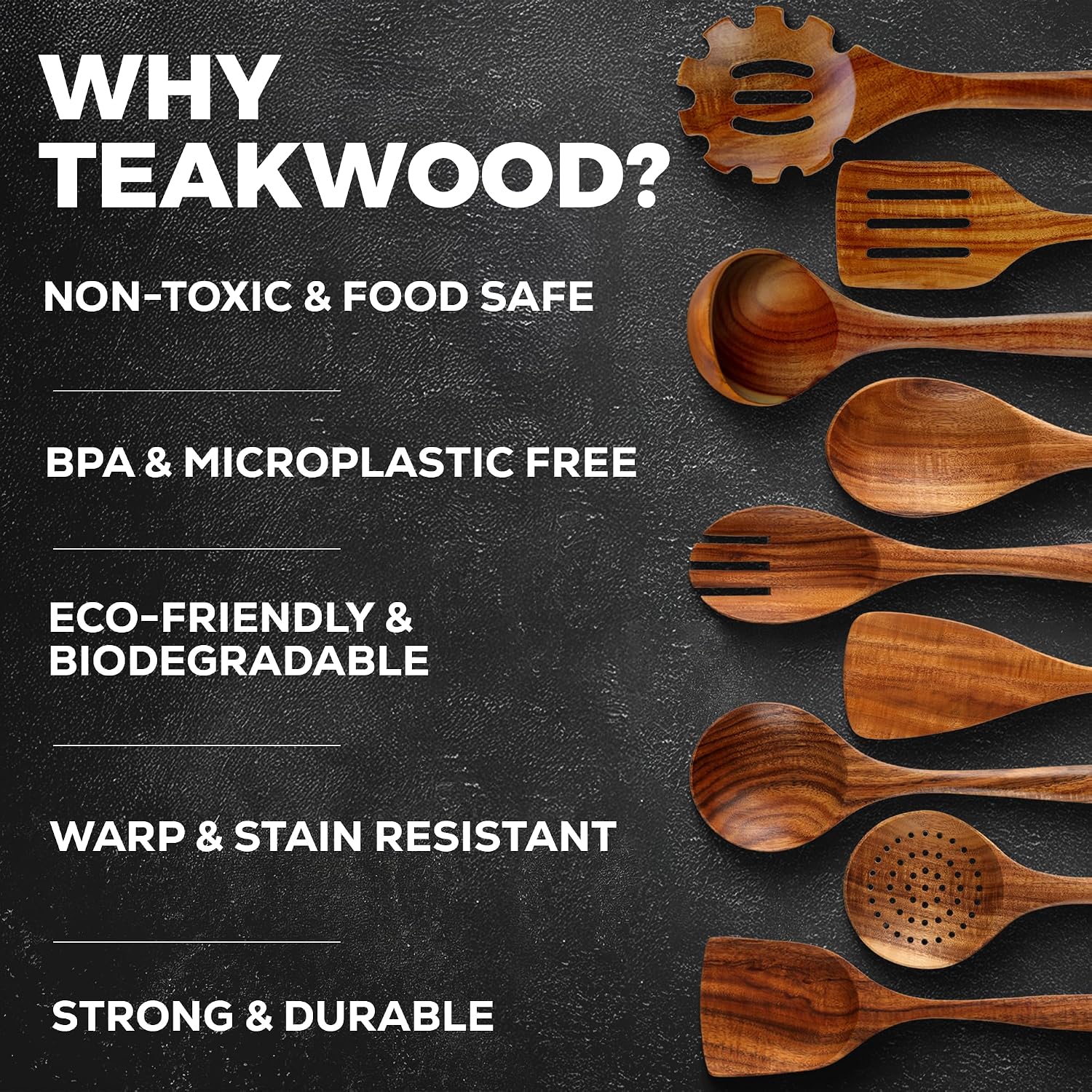Zulay Kitchen 9-Piece Teak Wood Cooking Utensil Set – Non-Toxic & Non-Stick Safe Wooden Spoons & Kitchen Tools with