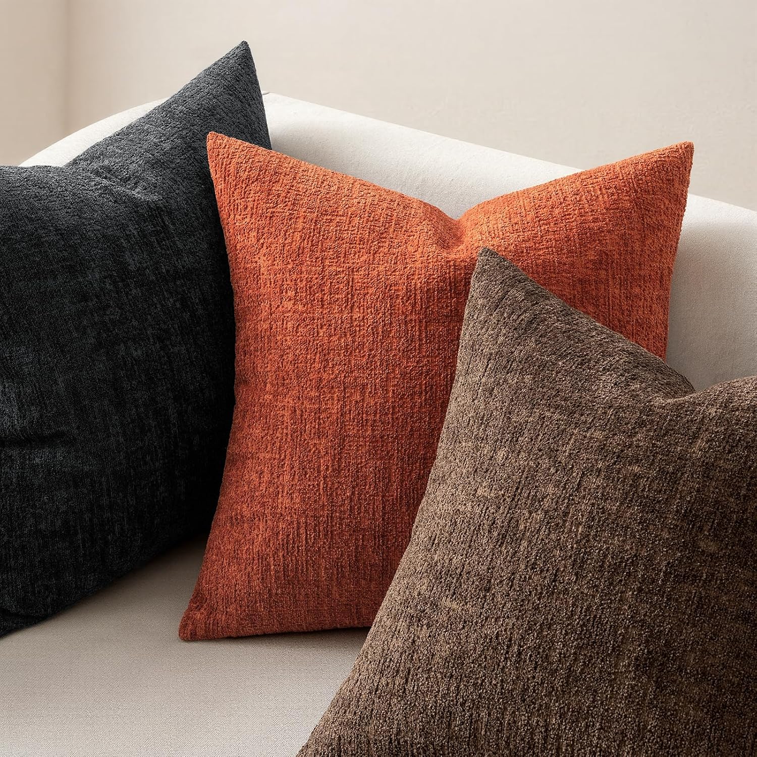 Decorative Throw Pillow Covers Couch Pillow Covers Soft Textured / 18 x 18 / Black / Set of 2