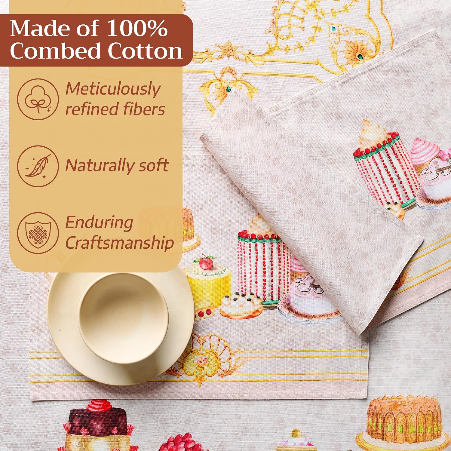 Maison d' Hermine Placemats Set of 4 Reusable 100% Combed Cotton (13"x19") | Cloth Place Mats Washable Table Mats for