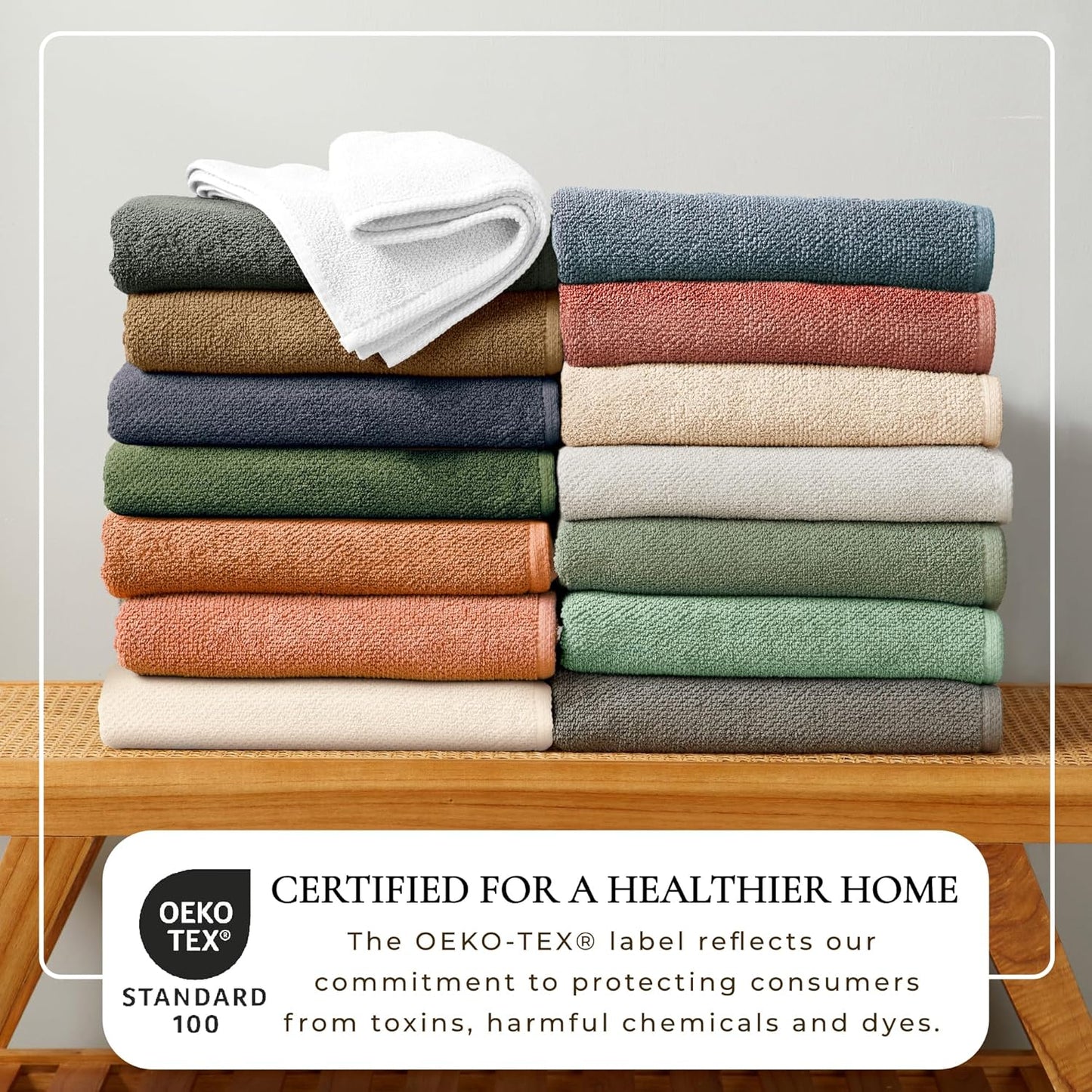 Great Bay Home 100% Cotton 12-Pack 13x13 Wash Cloth - Absorbent, Quick-Drying, Durable Face Towels for Bathroom Decor