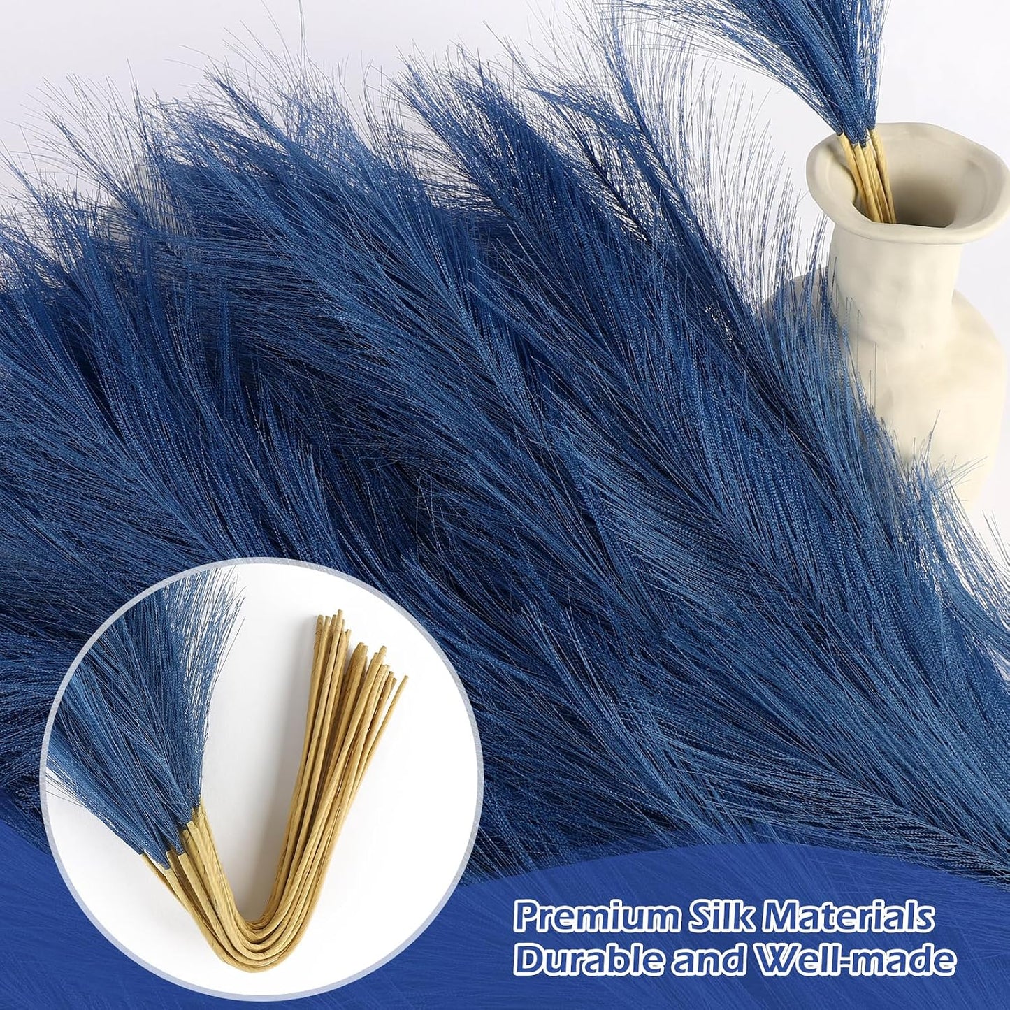 Blue Pampas Grass Decor Faux Pampas Grass Bulk Artificial Dried / Blue Style / 21.7 Inch / Set of 30