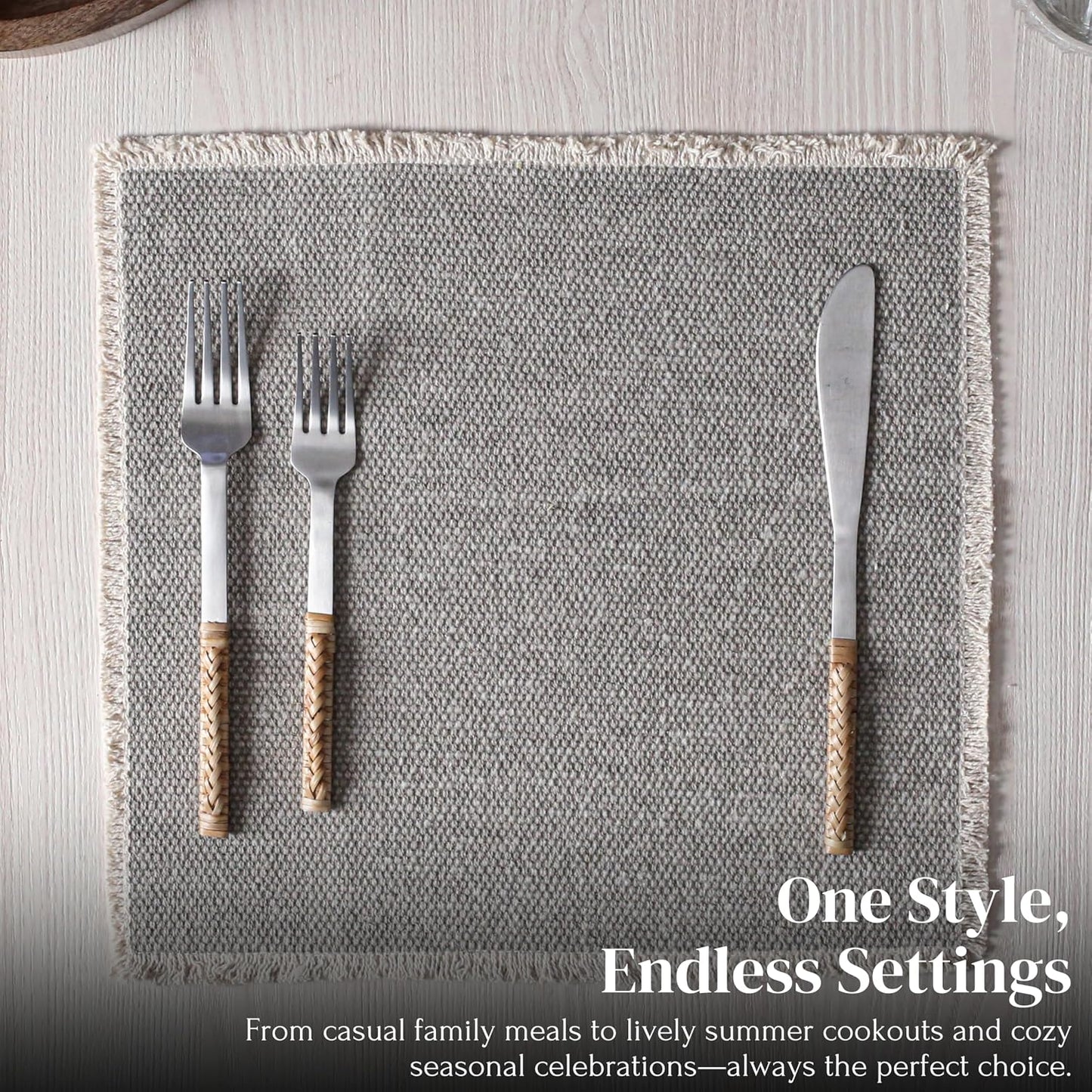 Hausattire Cotton Frayed Placemats Set of 6 Dining Table 14x14 Inch | Rustic Farmhouse Boho Washable Easter Placemat