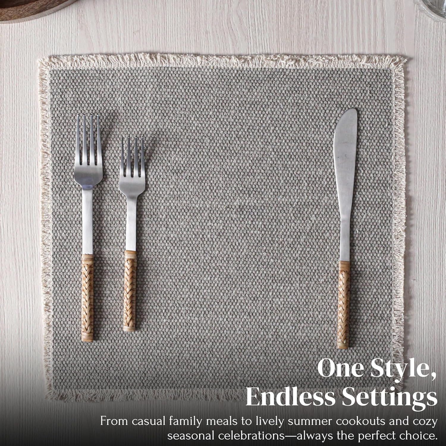 Hausattire Cotton Frayed Placemats Set of 6 Dining Table 14x14 Inch | Rustic Farmhouse Boho Washable Easter Placemat