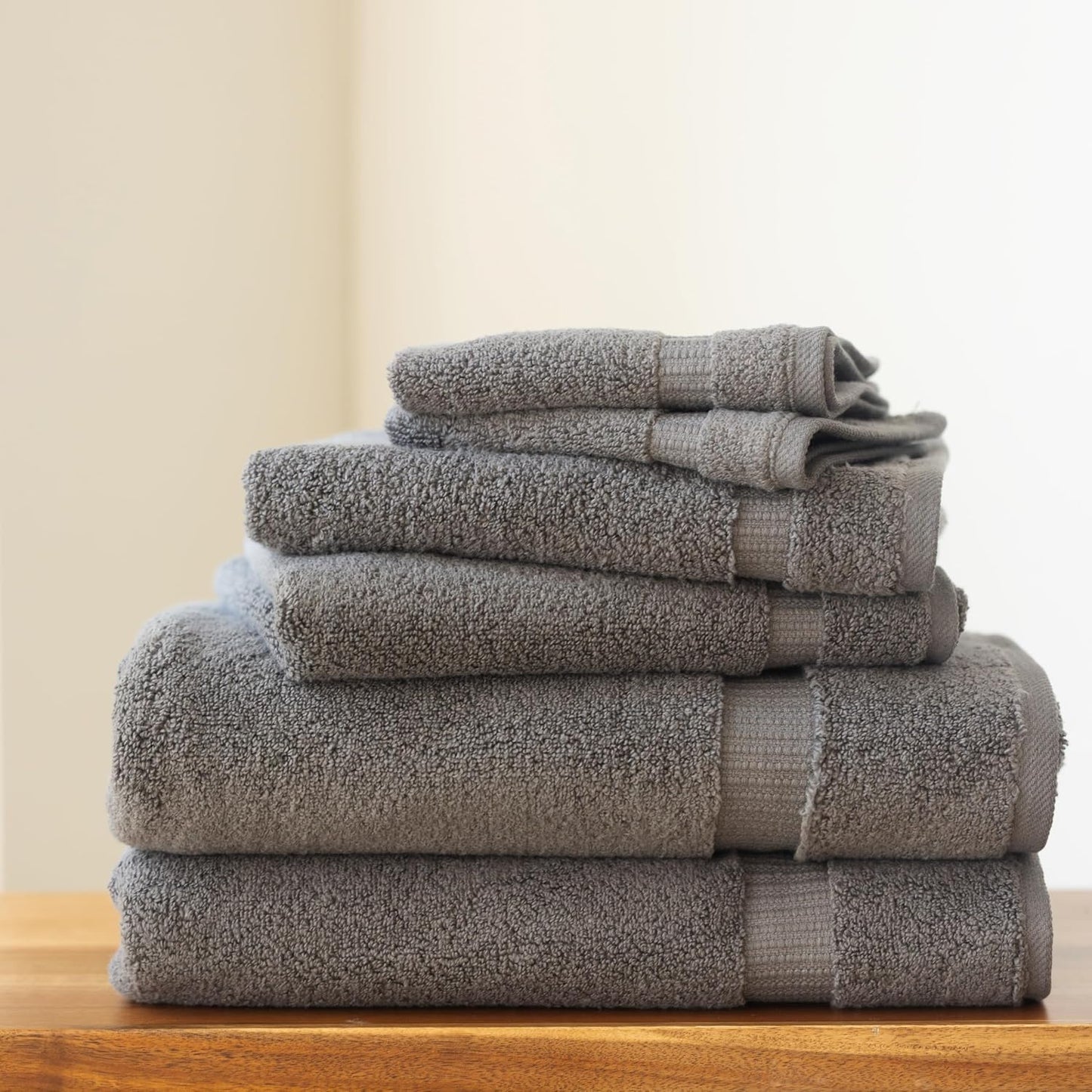SALBAKOS 100% Turkish Cotton Bathroom Towel Set of 6-Piece, Gray | 630 Gsm Thick Super Soft Highly Absorbent 2 Bath + 2