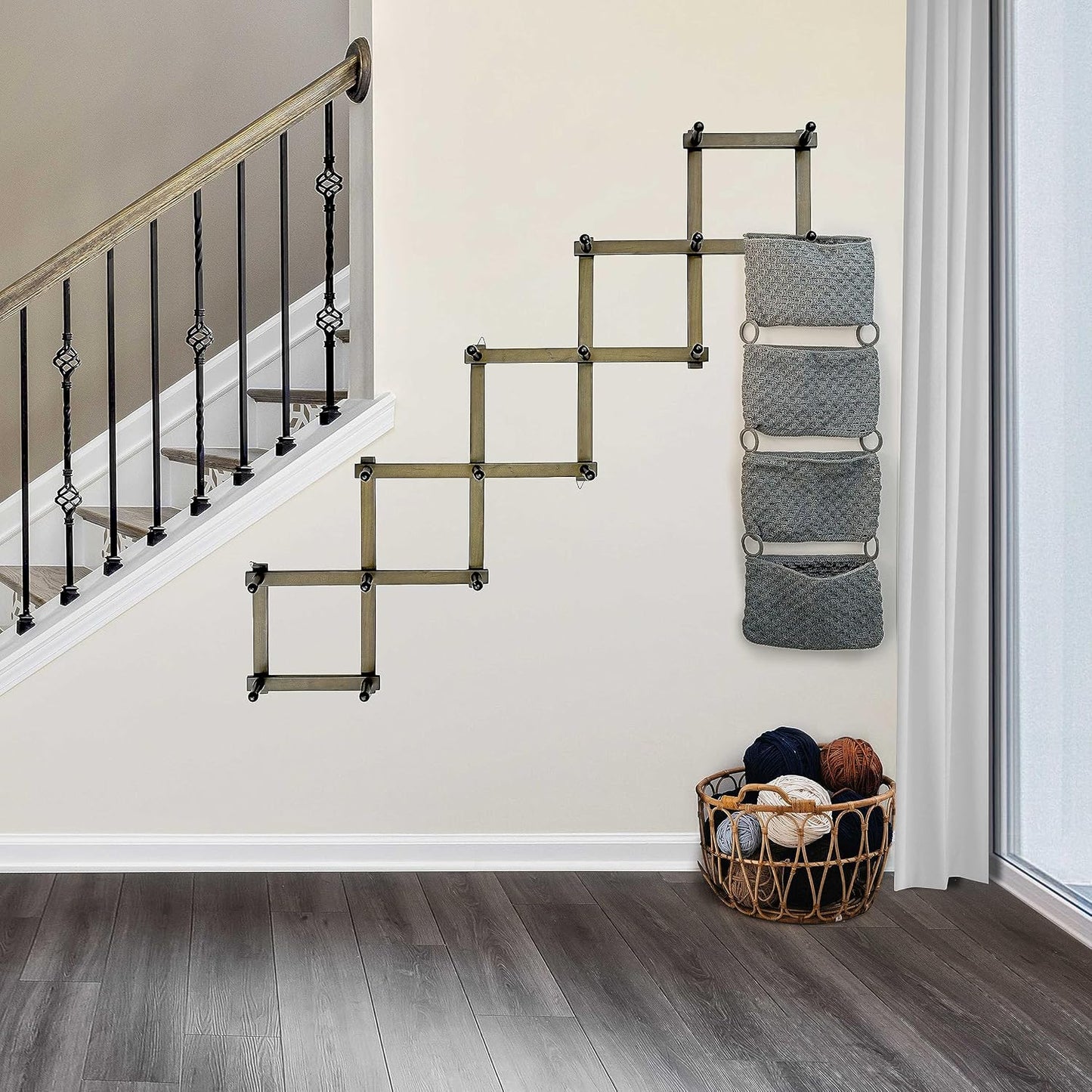 WEBI Accordion Wall Hanger,Accordion Hat Rack for Wall,Expandable Wooden Coat Rack Wall Mounted,Accordion Hook Rack for