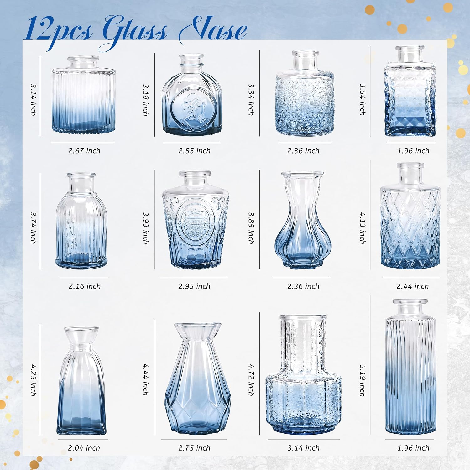 Vases / Small Bud Vases for Flowers / Blue / Set of 12