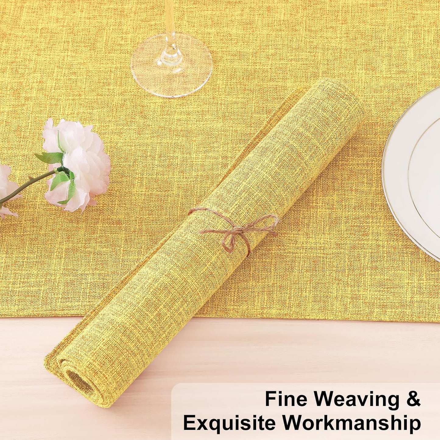 Homaxy Cloths Placemats for Dining Table Set of 6, 13" x 19",Mustard Yellow | Heat Resistant, Washable, Cotton Linen
