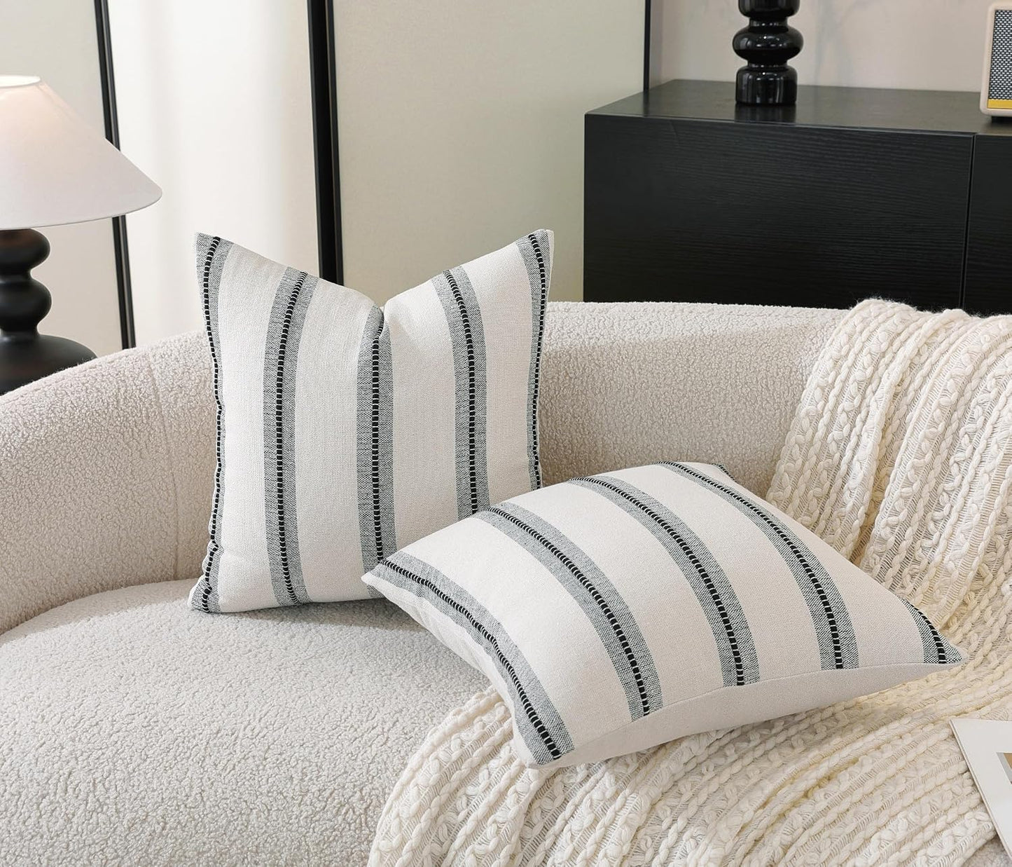 Boho Throw Pillow Covers / Black / 18 x 18 / Set of 2