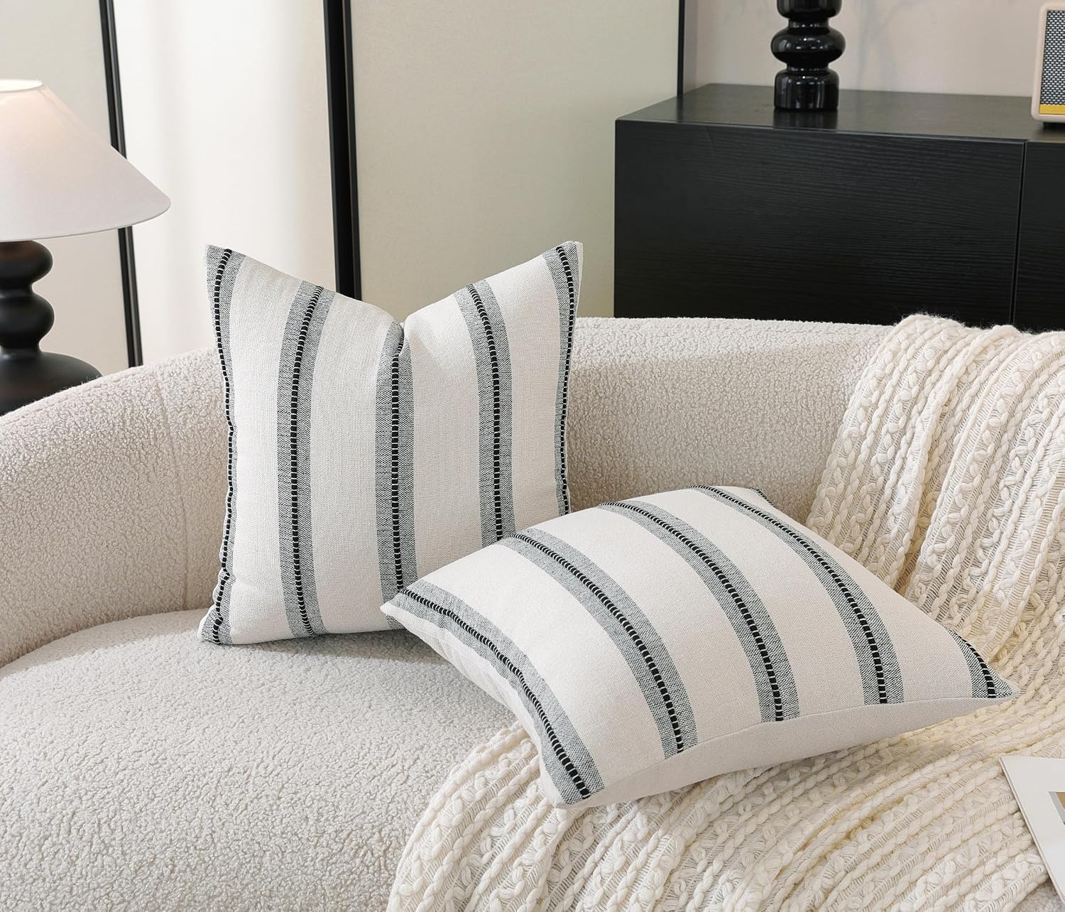 Boho Throw Pillow Covers / Black / 18 x 18 / Set of 2