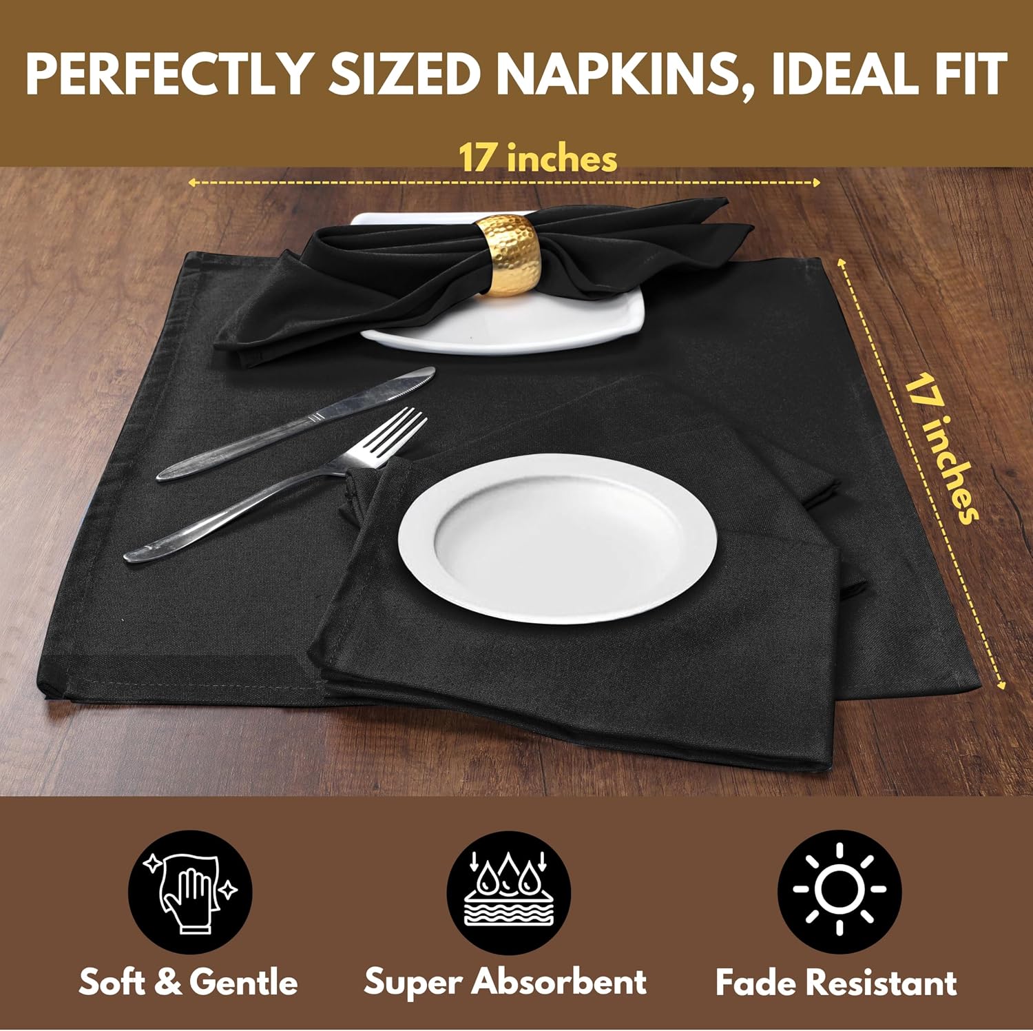 Native Fab Cloth Napkin Set of 12, 100% Cotton, Washable, Reusable Dinner Cloth Napkin 17x17 inches, Table Decor