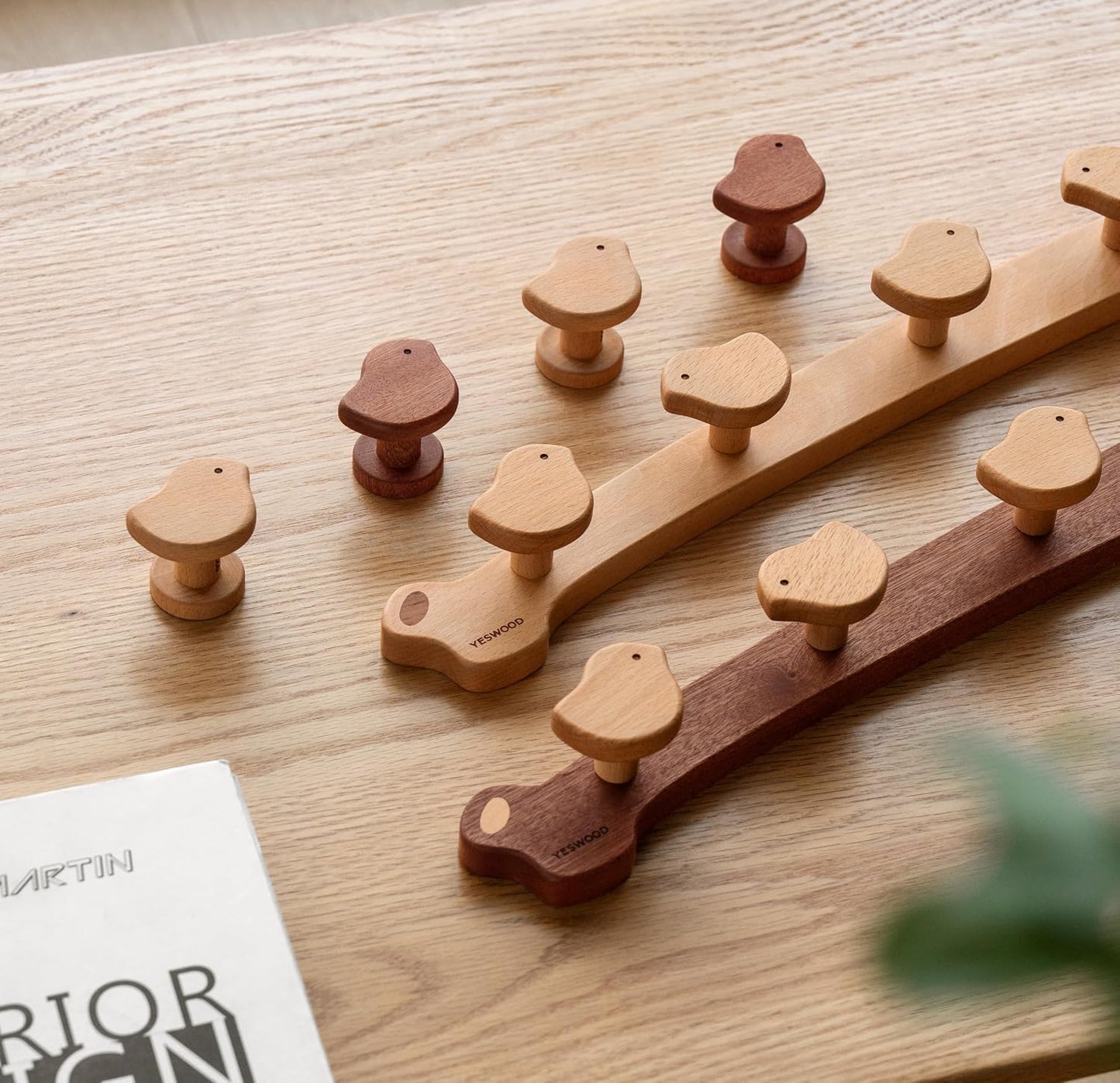 Solid Wood Wall Hooks, Coat Rack Wall Mount Cute for Kids, Entryway Hanging Shelf with 5 Hooks for Hats, Clothes