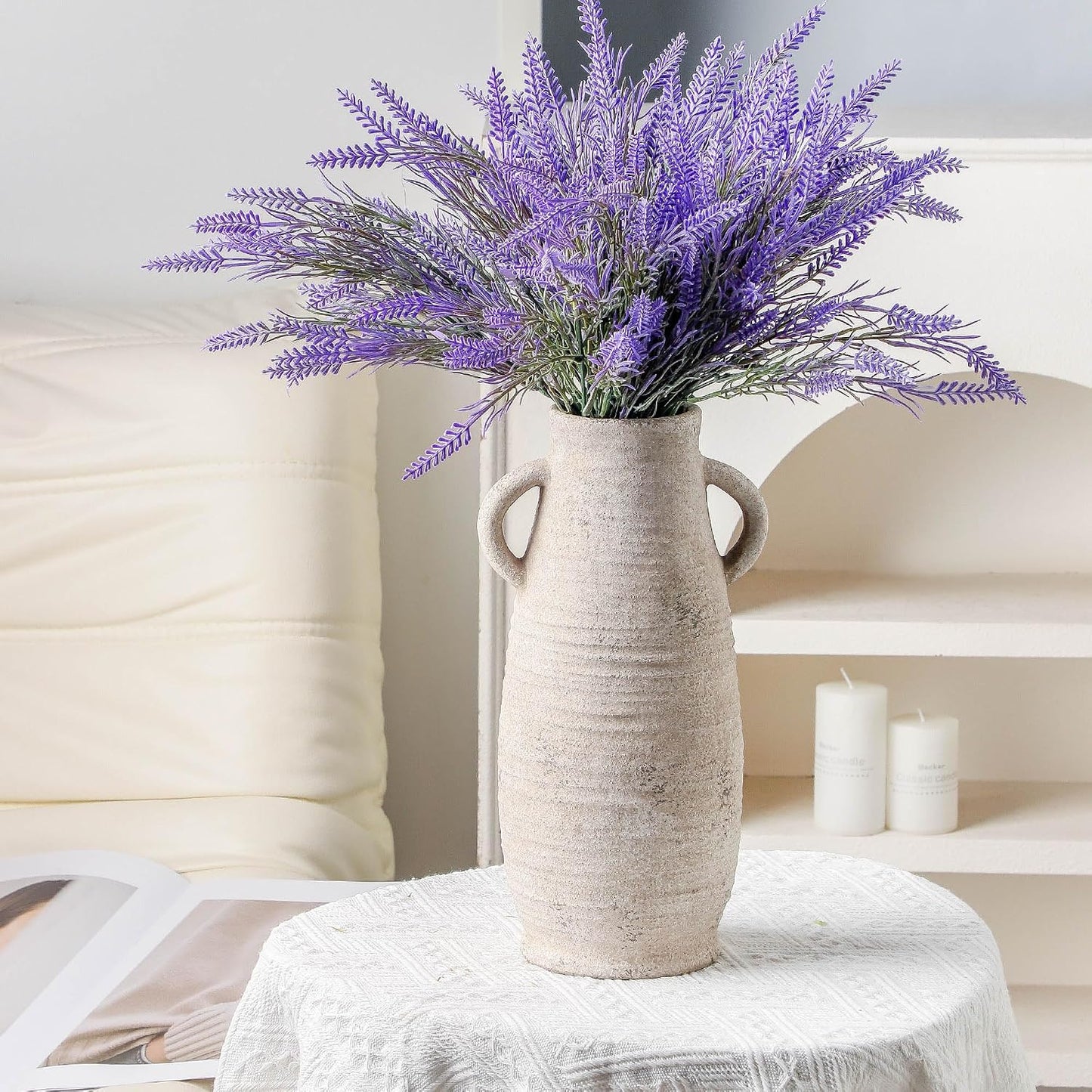Ceramic Rustic Farmhouse Vase / 203-1-12in / White / 12 Inch
