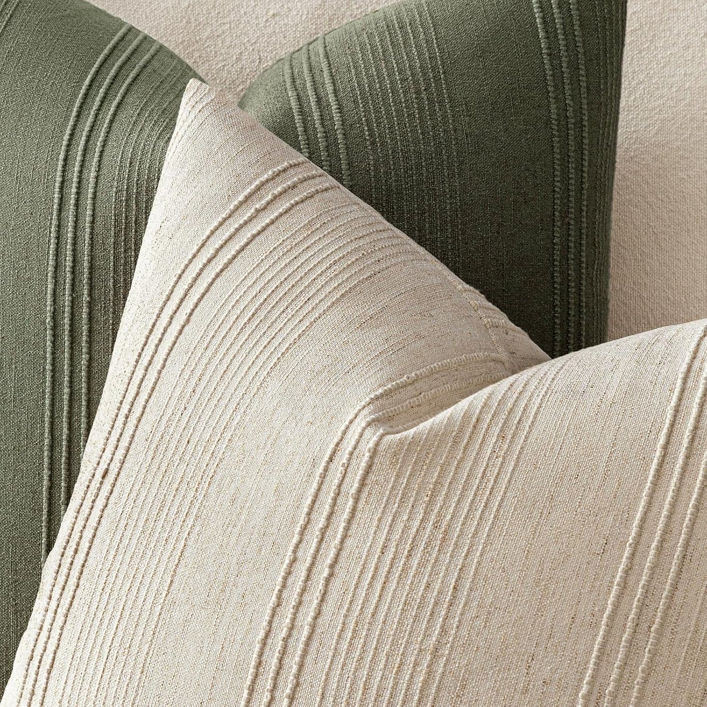 Striped Throw Pillow Covers Decorative Textured Pillow Covers Linen / 18 x 18 / Beige / Set of 2