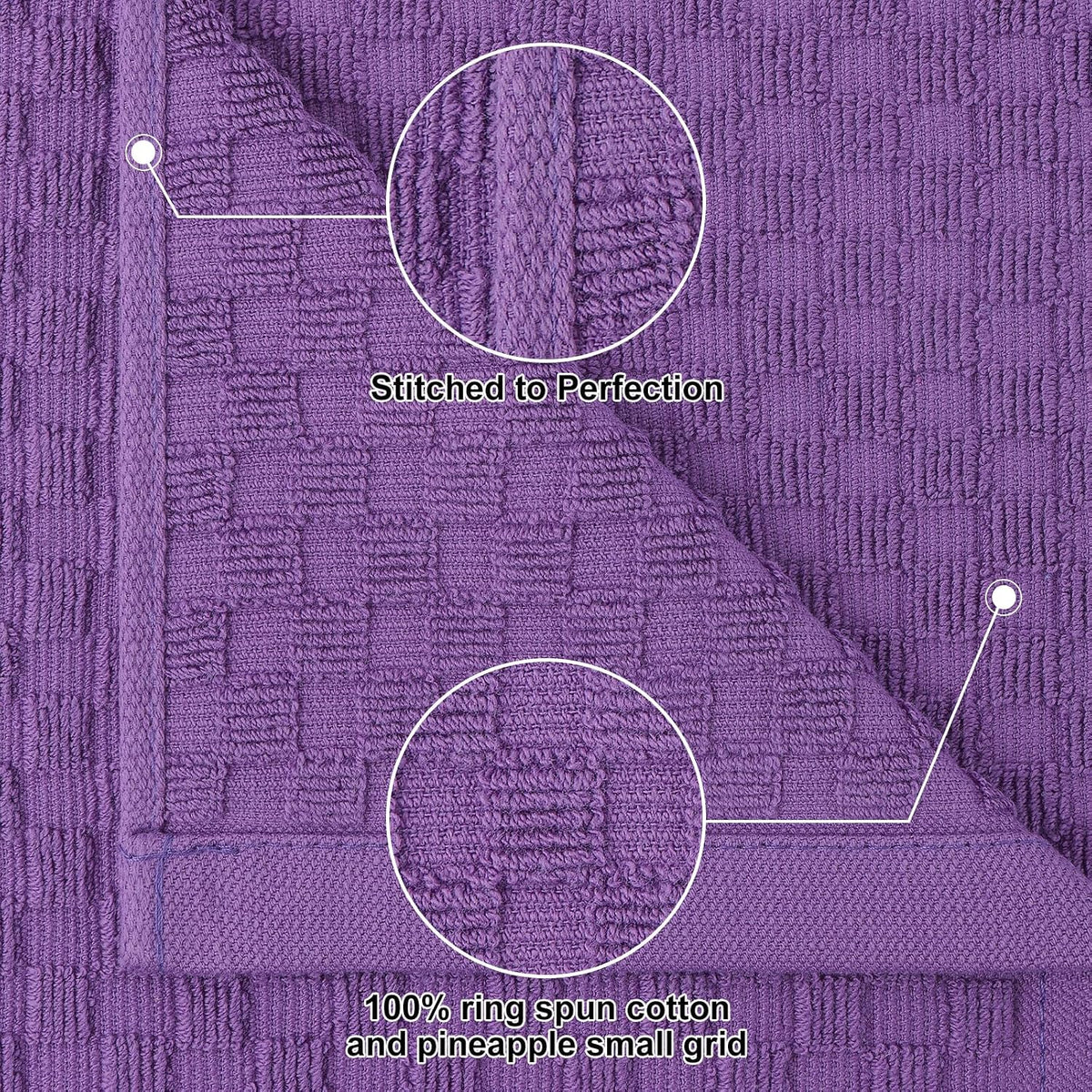 Homaxy 100% Cotton Terry Kitchen Towels(15" x 25", 12 Pack), Purple | Soft and Super Absorbent Dish Towels, 380 GSM