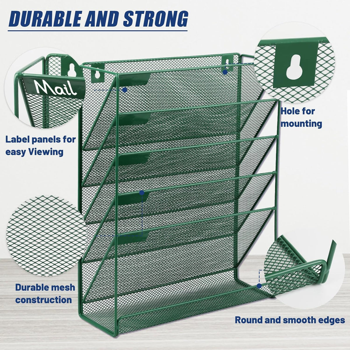 Desk File Organizer Mesh 6-Tier, Hanging Wall Mount Document Organization Stand, Desktop Vertical Mail Paper Folder