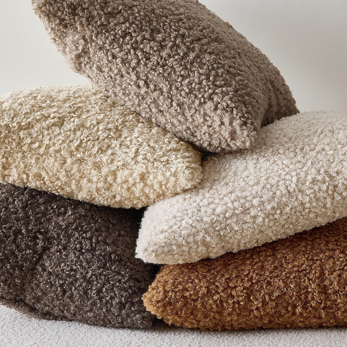Teddy Faux Fur Throw Pillow Covers Soft Fuzzy Sherpa Sheepskin / Chocolate / 24 x 24 / Set of 2