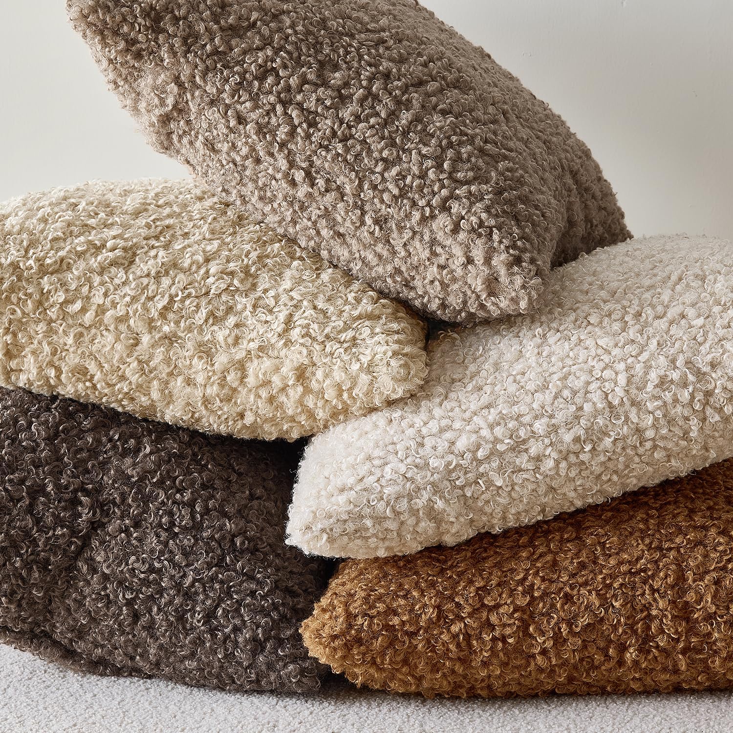 Teddy Faux Fur Throw Pillow Covers Soft Fuzzy Sherpa Sheepskin / Khaki / 18 x 18 / Set of 2