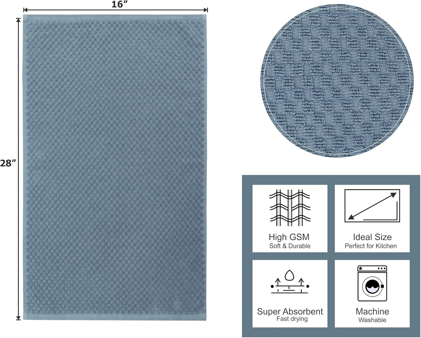 COTTON CRAFT Amazing Kitchen Towel - 12 Pack 100% Cotton Waffle Terry Towel | Blue - 16x28 inch Euro Café Waffle Weave