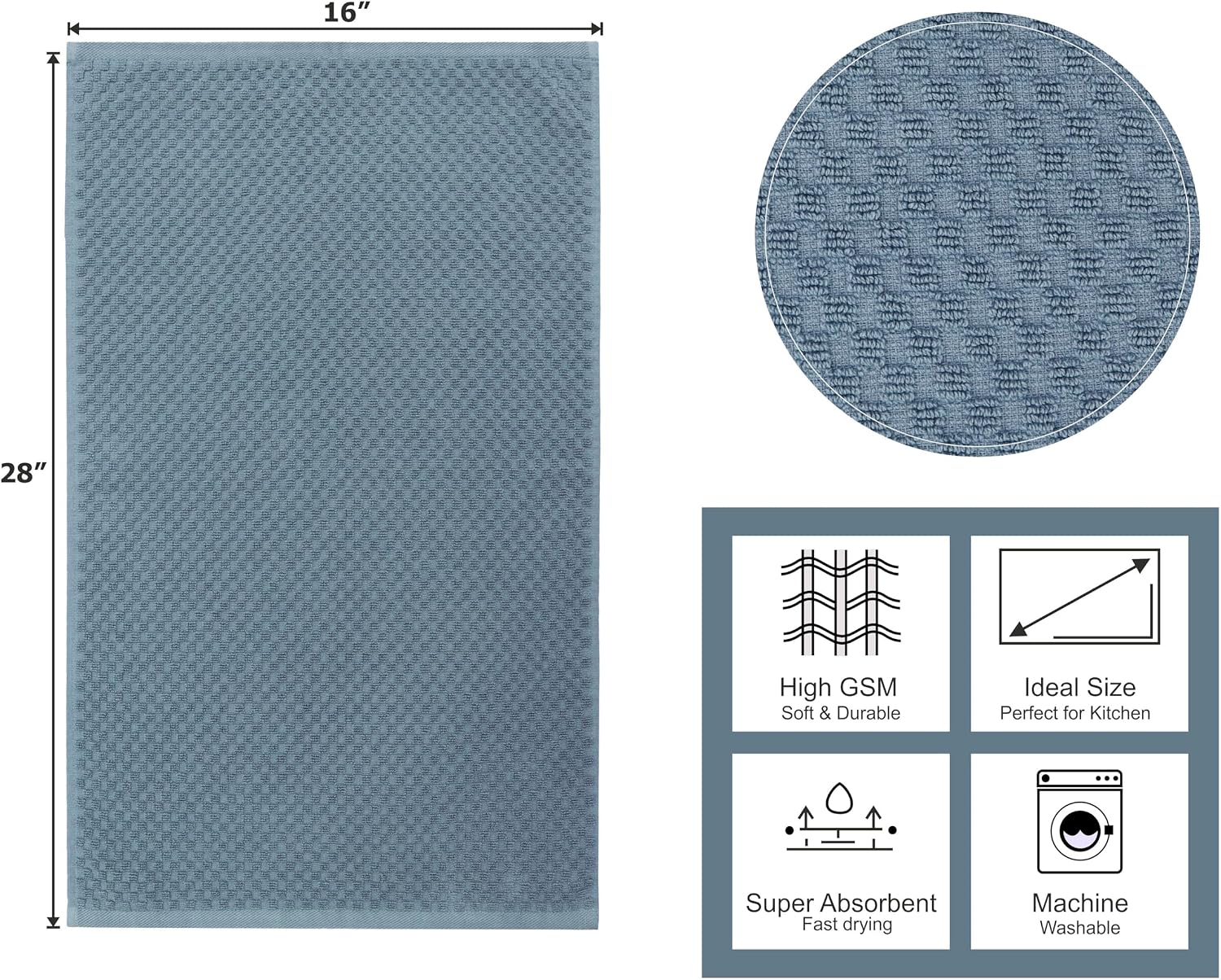COTTON CRAFT Amazing Kitchen Towels - 8 Pack 100% Cotton Waffle Terry Towel | Blue - 16x28 inch Euro Café Waffle Weave