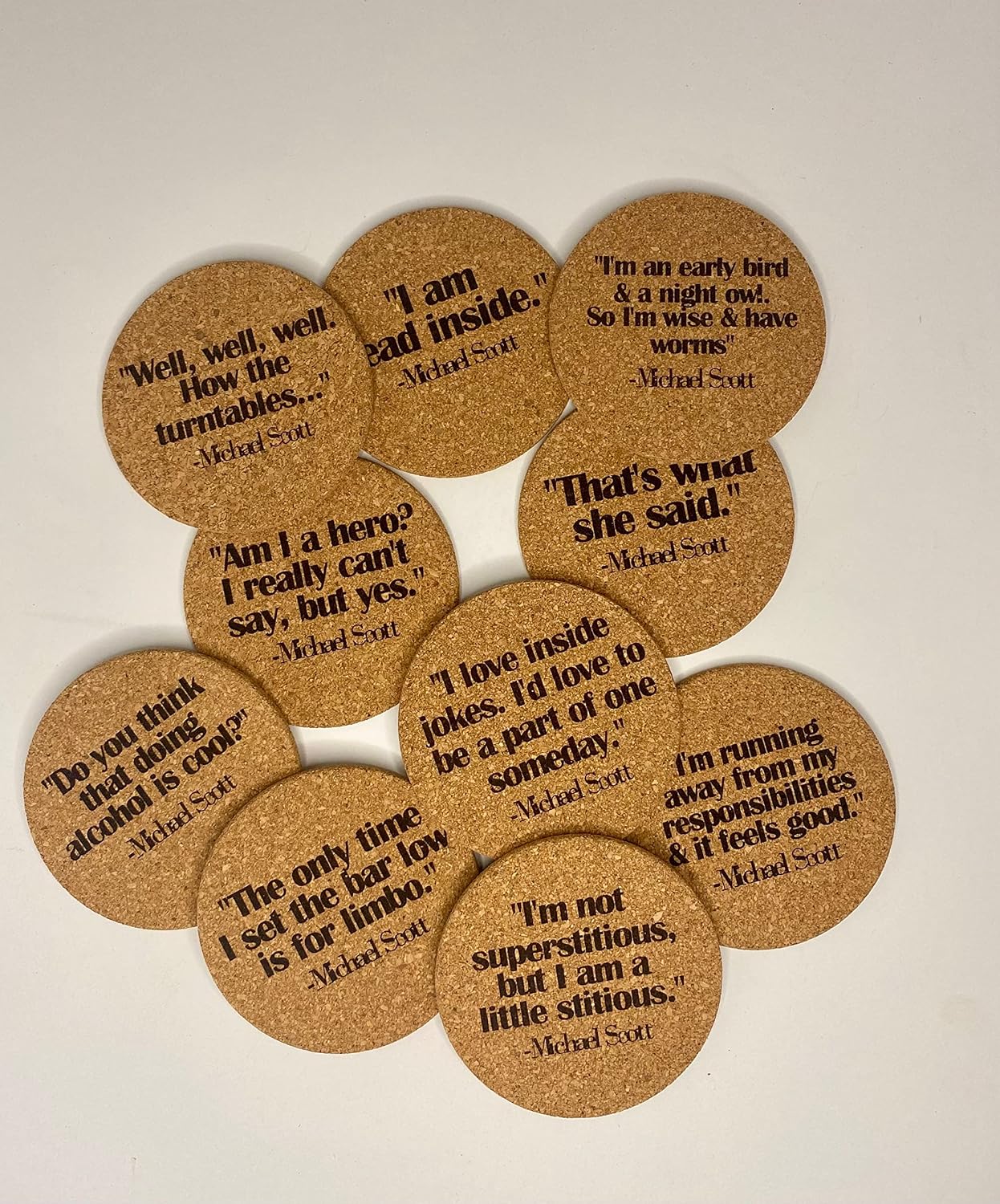 Bar Coaster Set / Set of Ten The Office Michael Scott Quote Cork Coasters