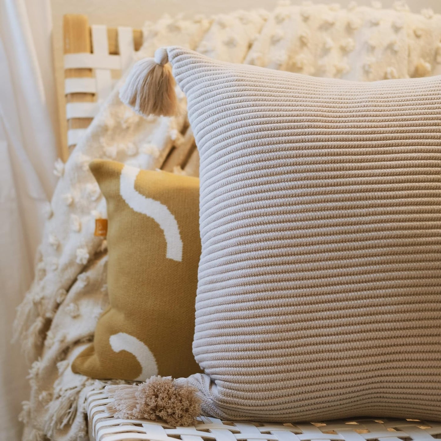 Soft Cotton Throw Pillow Cover / Neutral / 20 x 20 / Beige