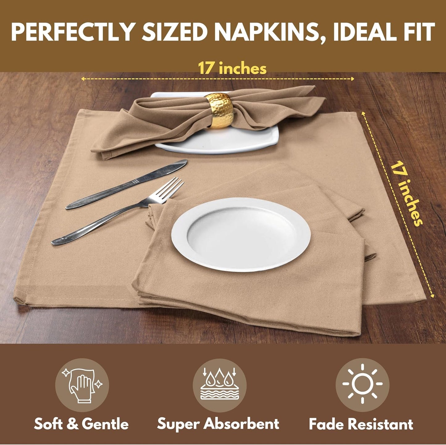 Native Fab Cloth Napkin Set of 12, 100% Cotton, Washable, Reusable Dinner Cloth Napkin 17x17 inches, Table Decor