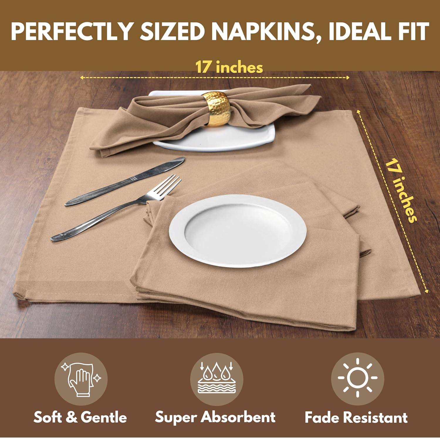 Native Fab Cloth Napkin Set of 12, 100% Cotton, Washable, Reusable Dinner Cloth Napkin 17x17 inches, Table Decor