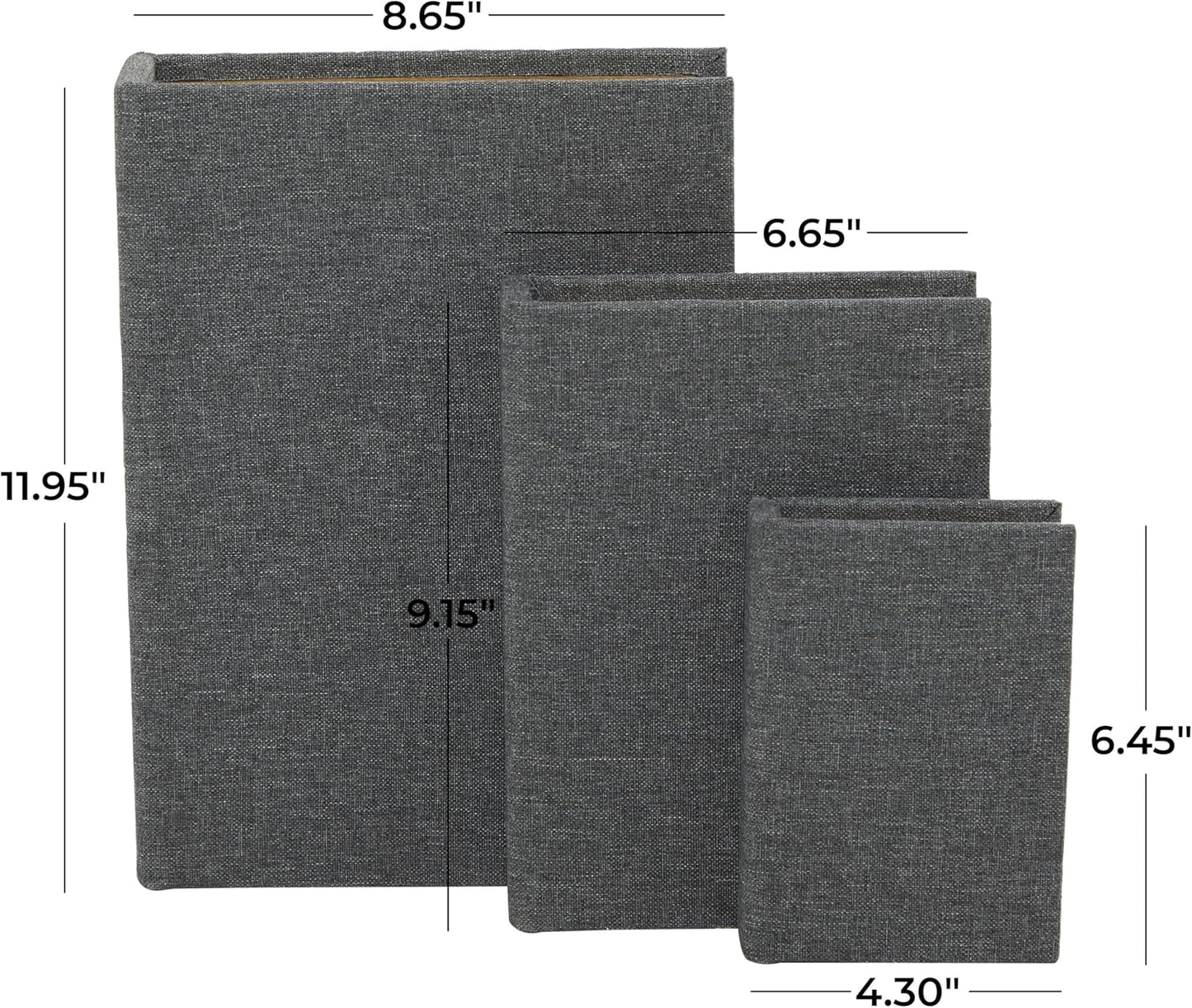 Linen Fabric Decorative Box Faux Storage Book Book Shaped / Light Gray / 12", 9", 6"H / Set of 3