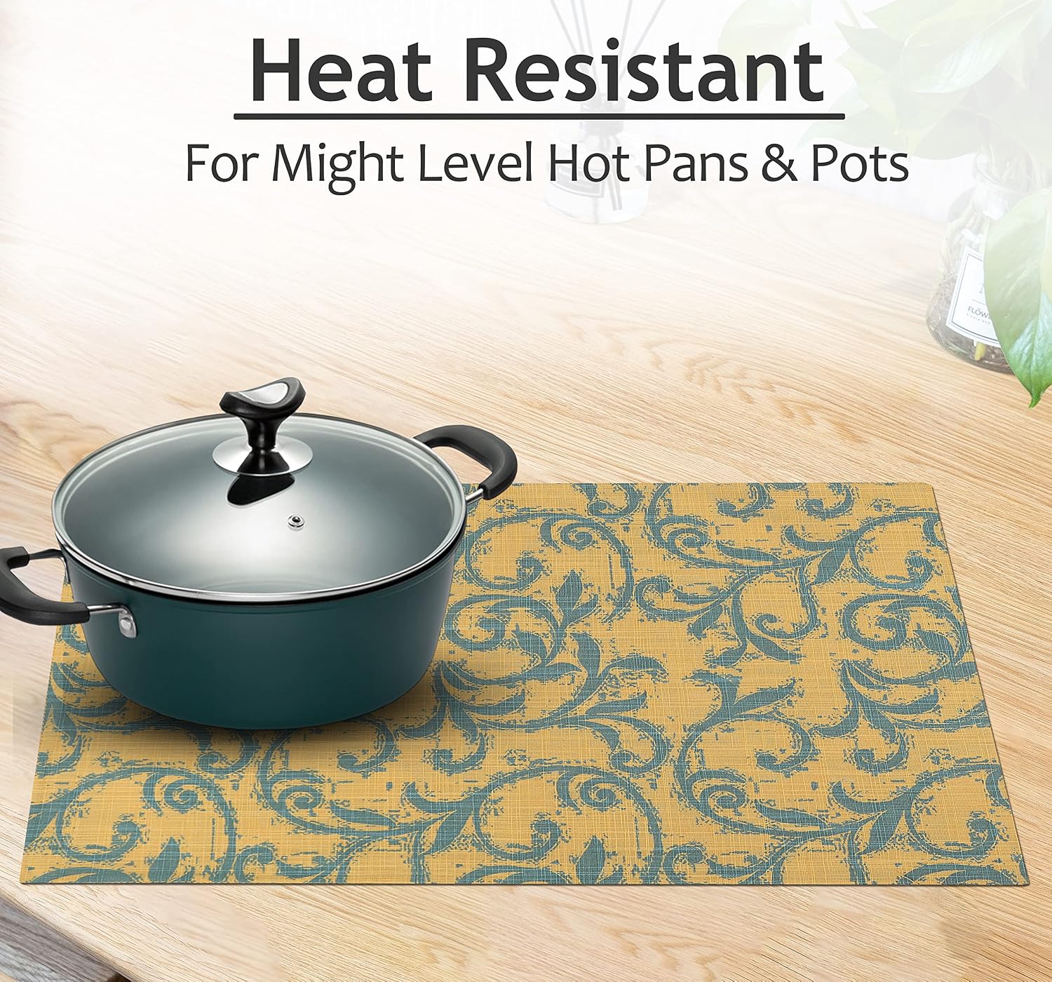 Ruvanti Placemats Set of 6, 100% Cotton Place Mats of 13"x19", Vine Spirals | Heat, Stain resistant, Washable