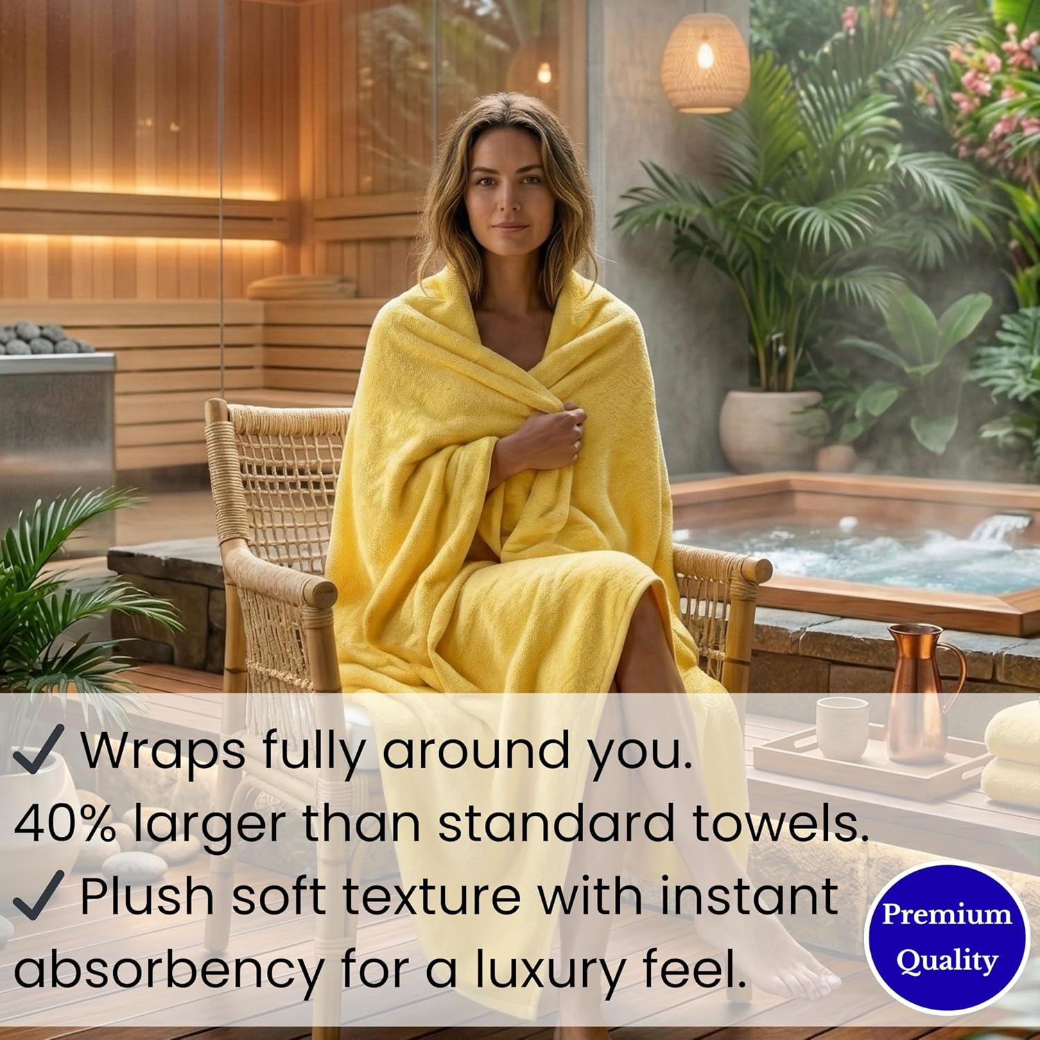 SALBAKOS Luxury 100% Turkish Cotton Bath Sheet 40x80 in (1-Piece, Yellow) | Extra Large Jumbo Oversized Bathroom and