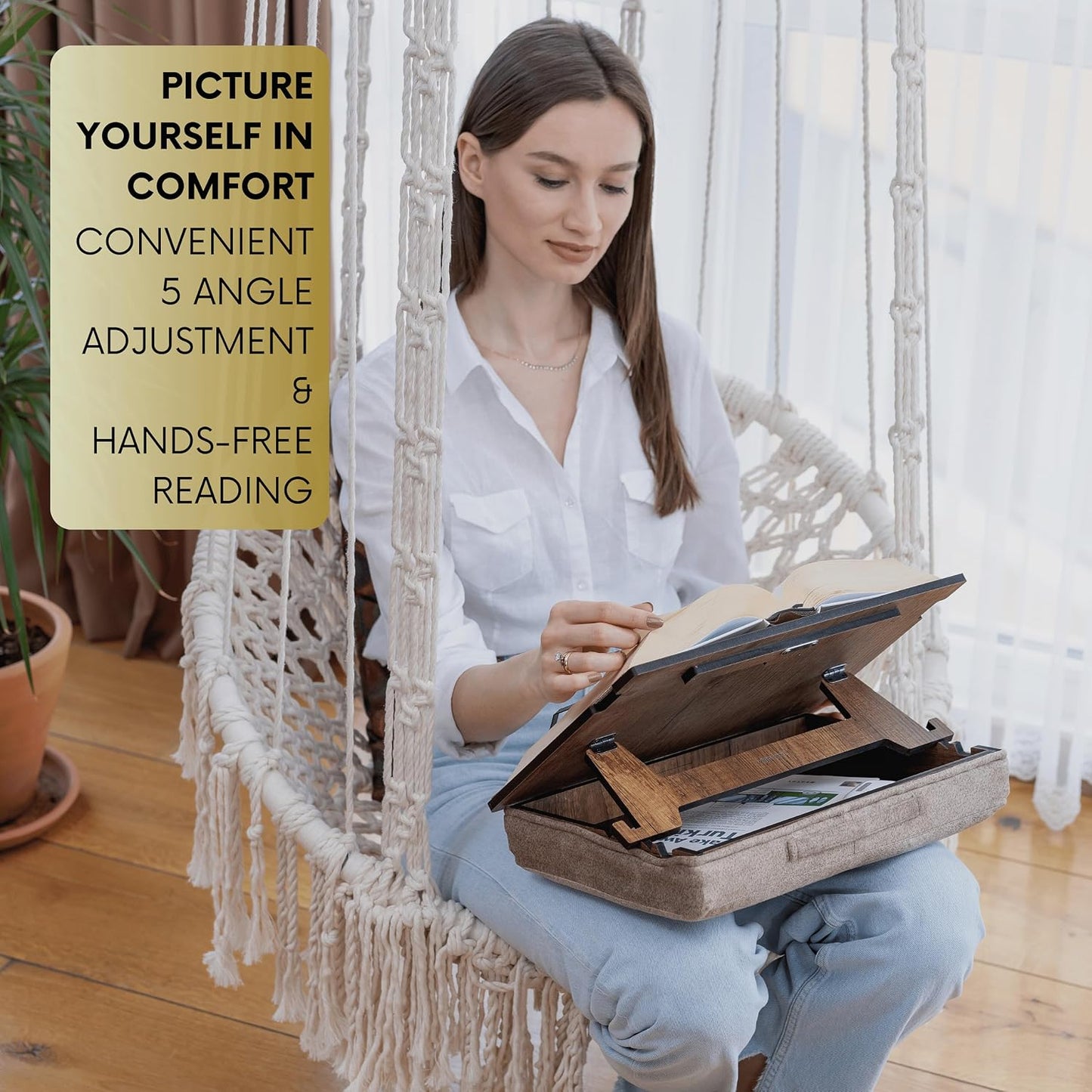 Book Stand for Reading in Bed with Storage – Book Holders for Reading Hands Free, Bed Book Holder and Book Display