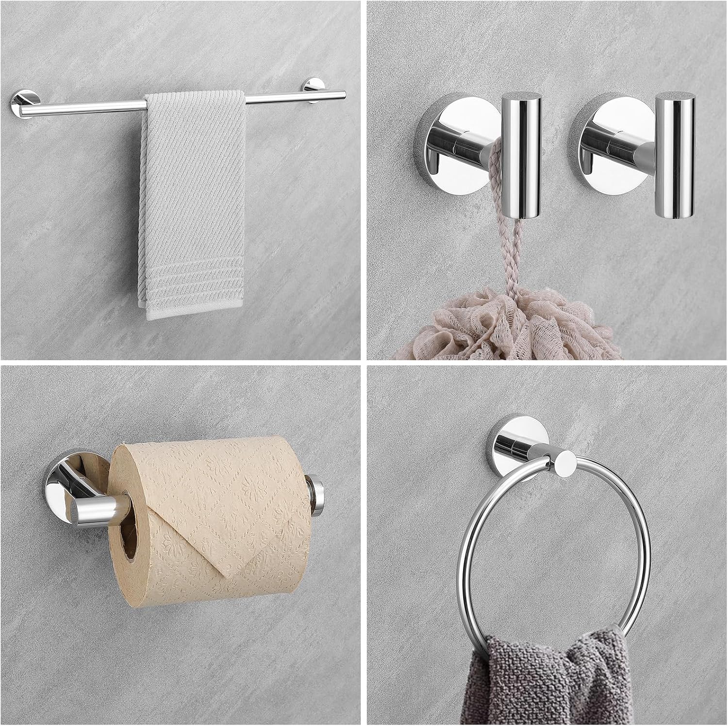 Chrome Bathroom Hardware Set,10 Pieces Towel Bar Towel Holder Set Includes Towel Bar, Toilet Paper Holder,Towel Ring