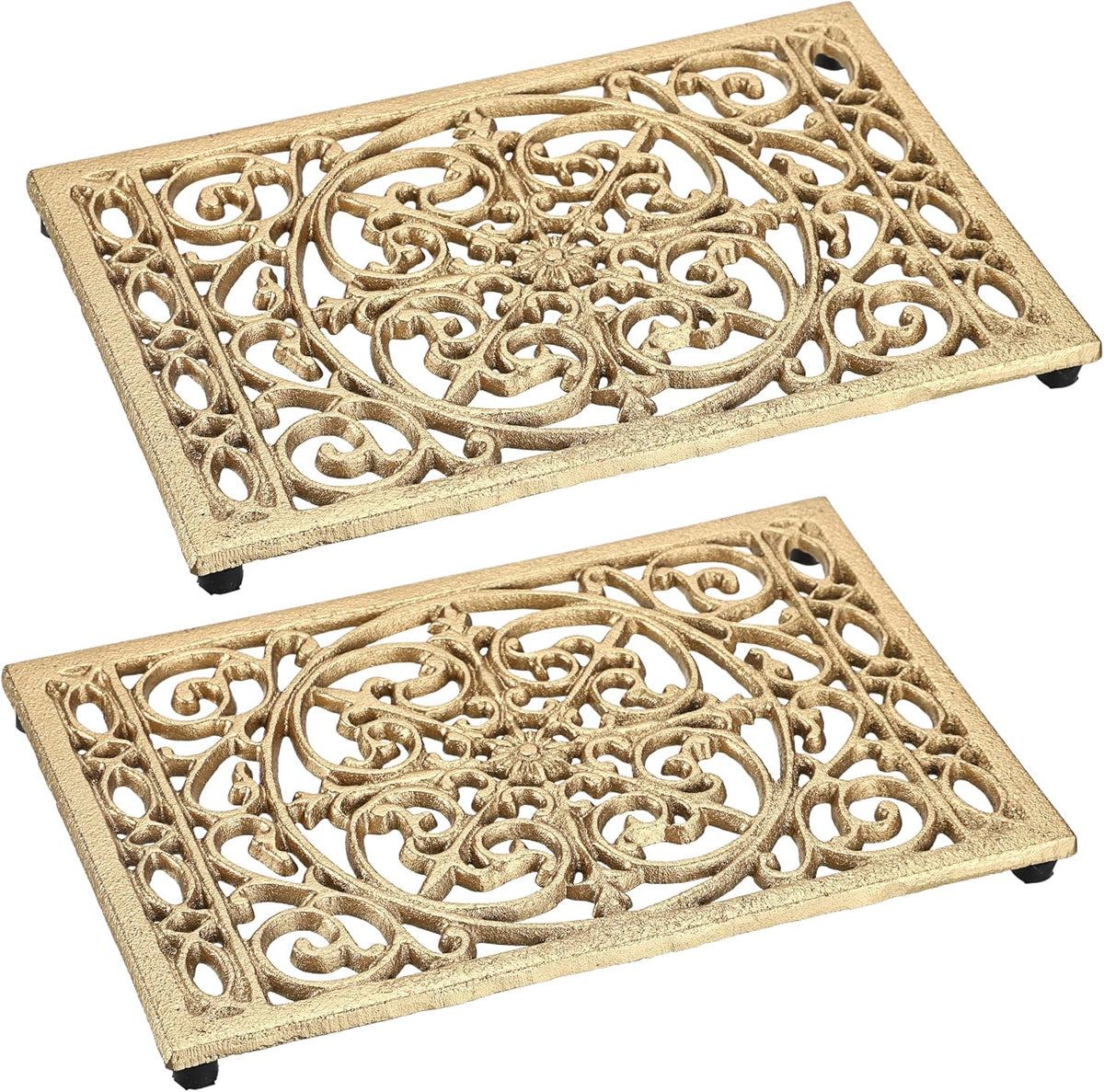 Sumnacon Cast Iron Trivet 2Pcs Heat Resistant Trivets for Hot Pots and Pans | 9.6 x 6.3 Inch Metal Trivets with Rubber