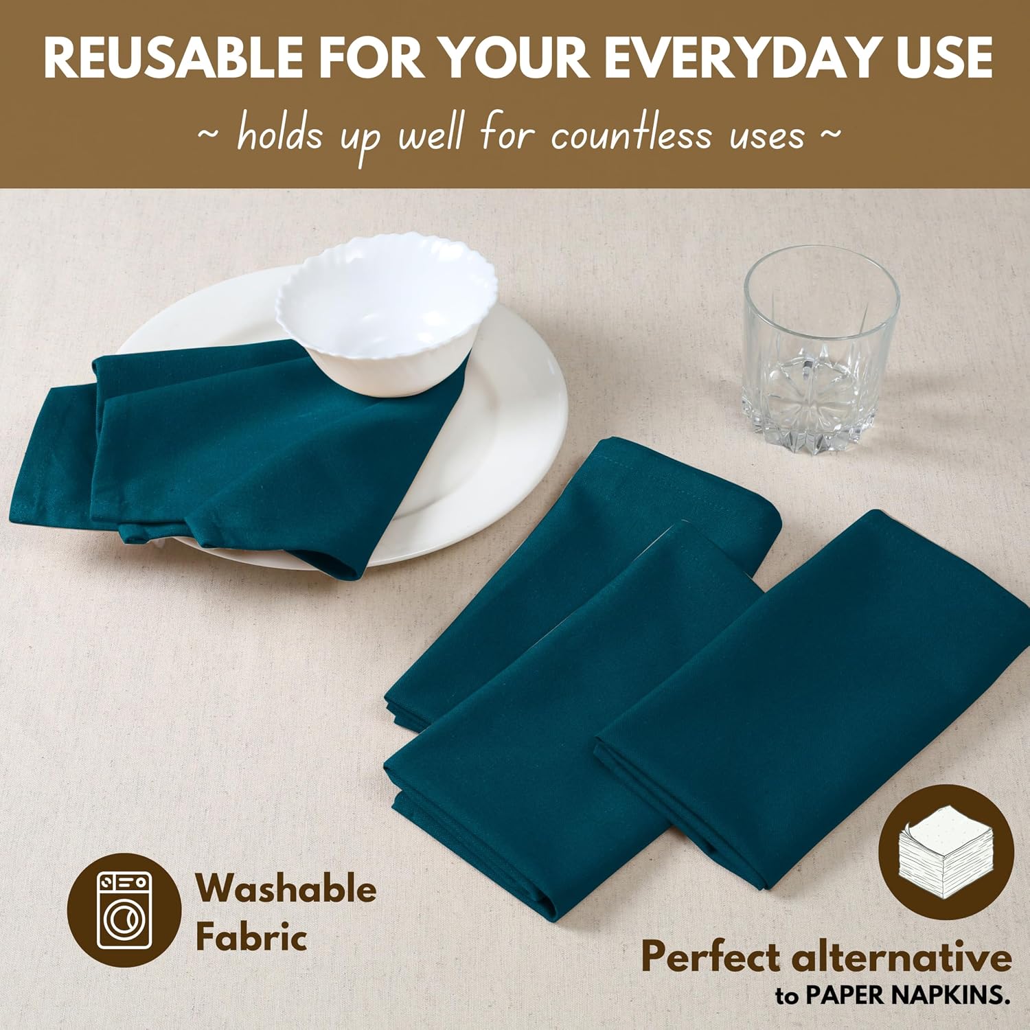 Native Fab Cloth Napkin Set of 12, 100% Cotton, Washable, Reusable Dinner Cloth Napkin 17x17 inches, Table Decor
