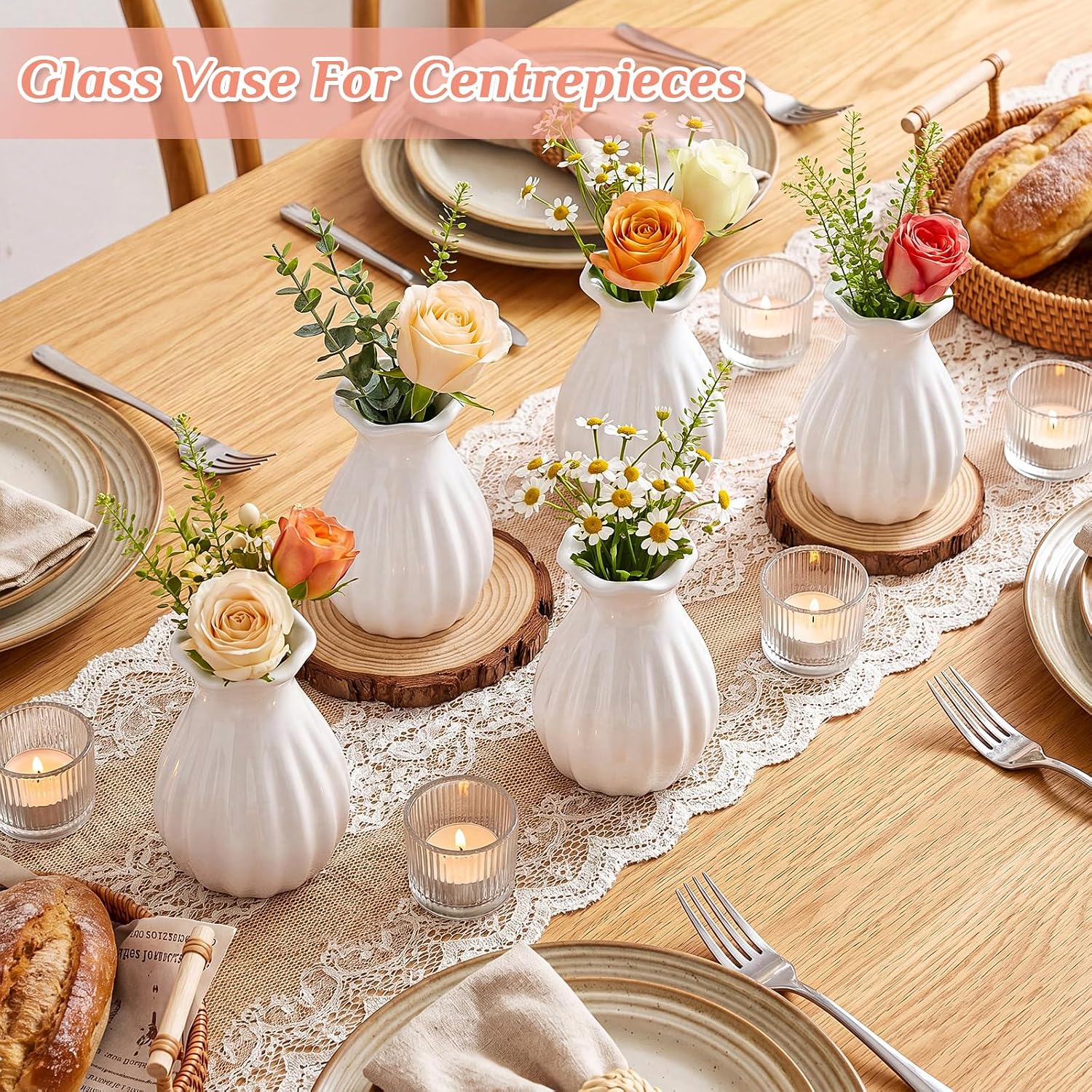 Glass Bud Vases for Centerpieces Bulk Mini Flower Bouquets Vases / White / 3.5 Inch / Set of 20