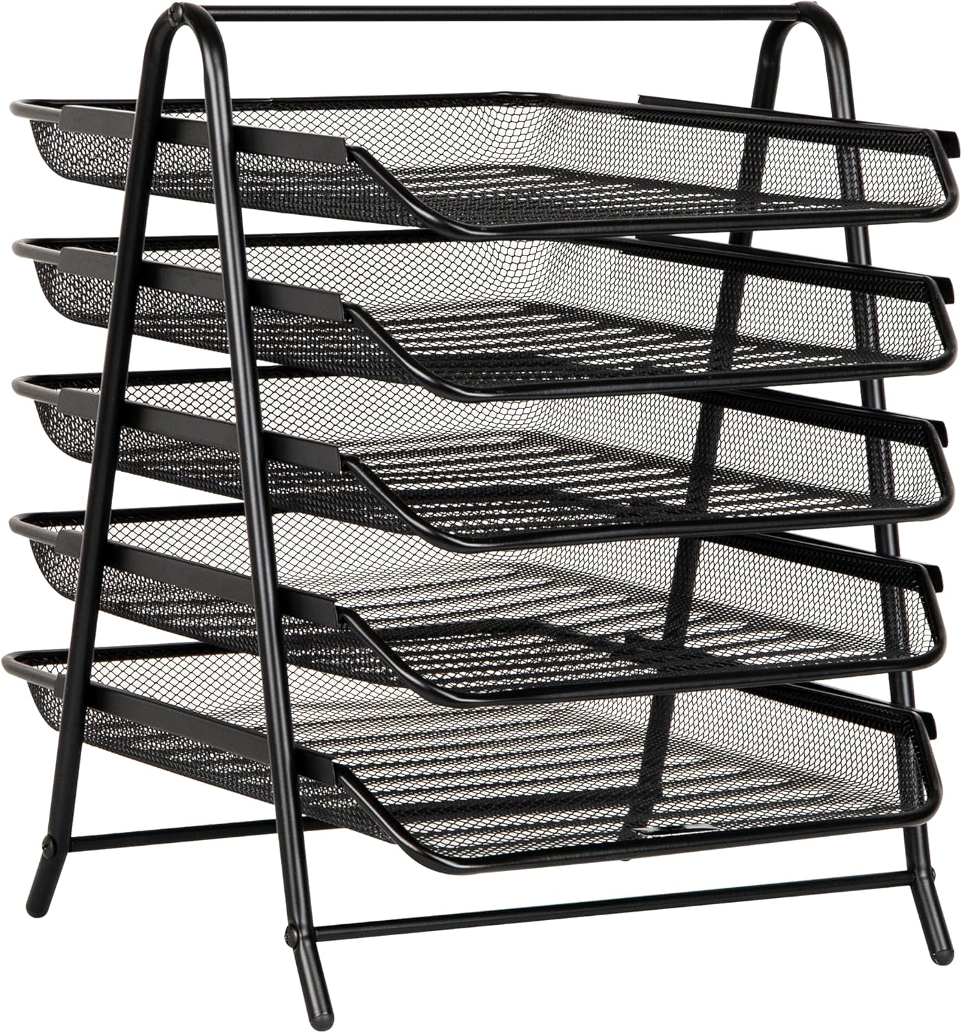 Mind Reader 5-Tier Paper Tray Organizer, Vertical Desktop File Storage Rack, Office, Metal Mesh, Black