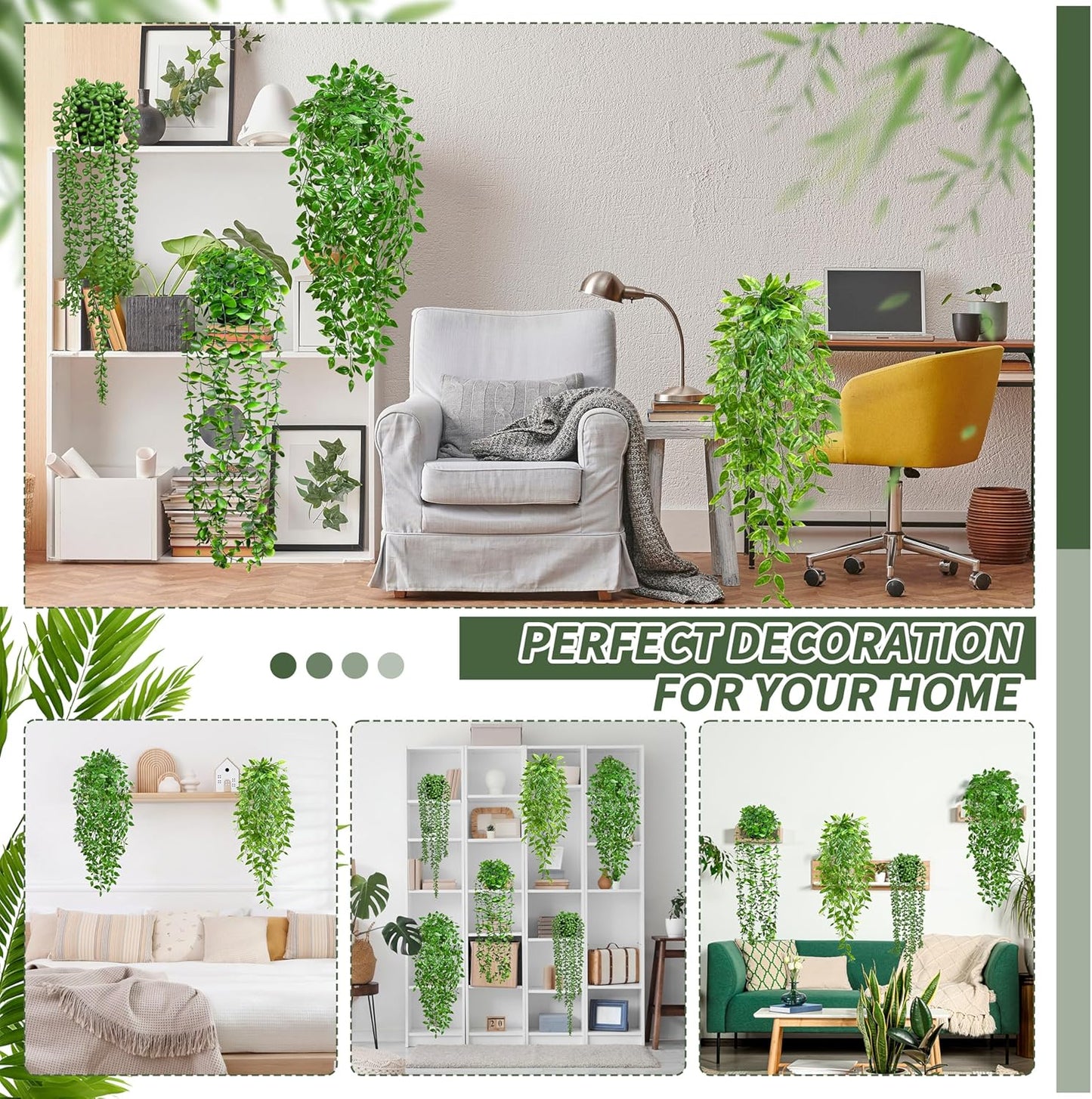 Faux Artificial Hanging Plants / Set of 4