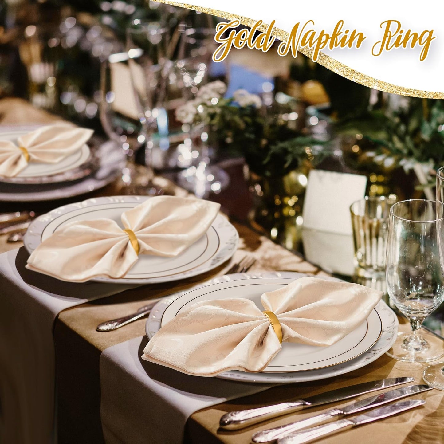 APTWOW 50PCS Gold Napkin Rings, Fall Thanksgiving Christmas Table Decor | Semicircle, Metal, Gold Napkin Holder