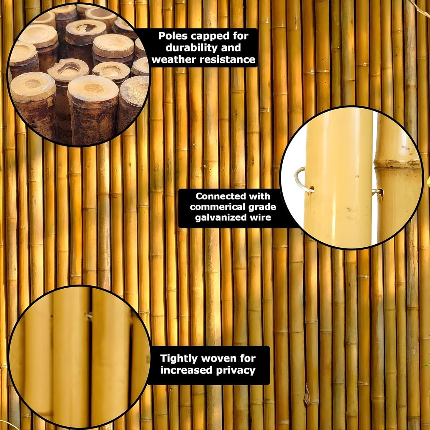 Bamboo Fencing Panel Roll / Caramel Brown / 0.75 In D x 72 In H x 96 In L